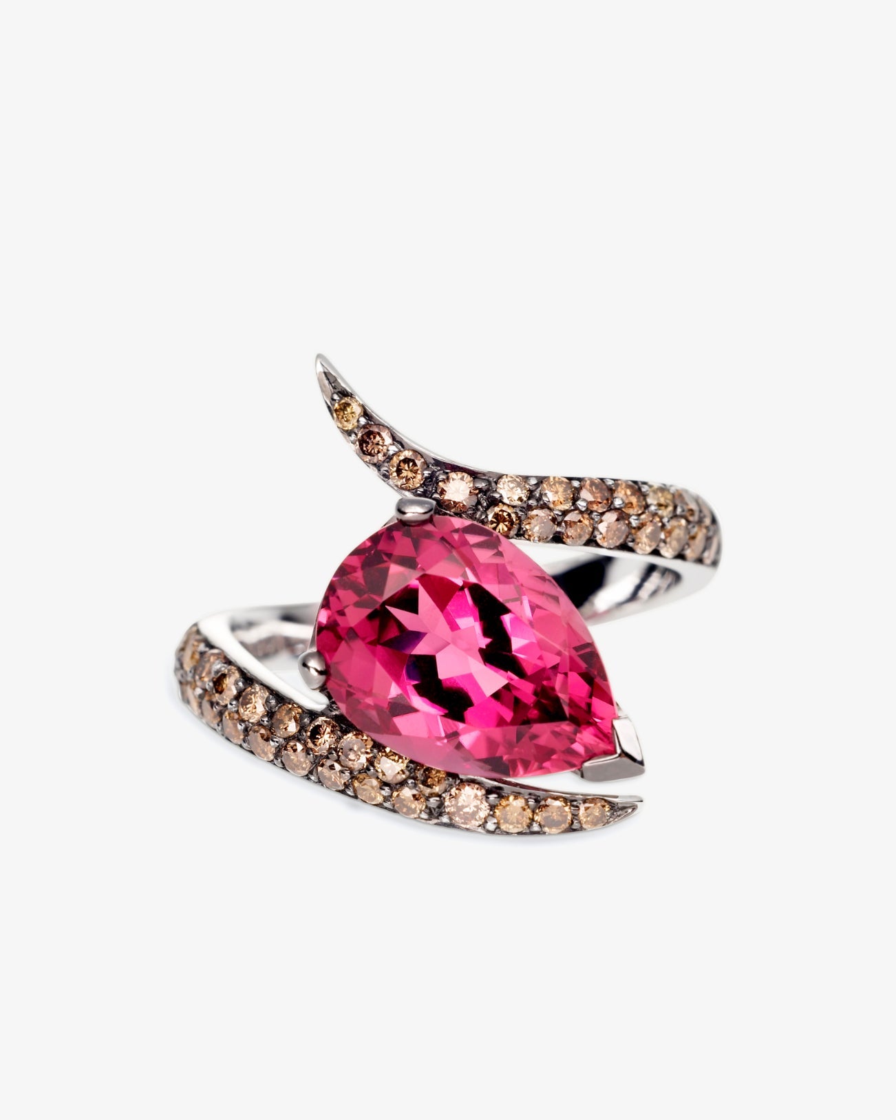 Shaun Leane 18K White Gold Aurora Pink Tourmaline and Brown Diamond Ring