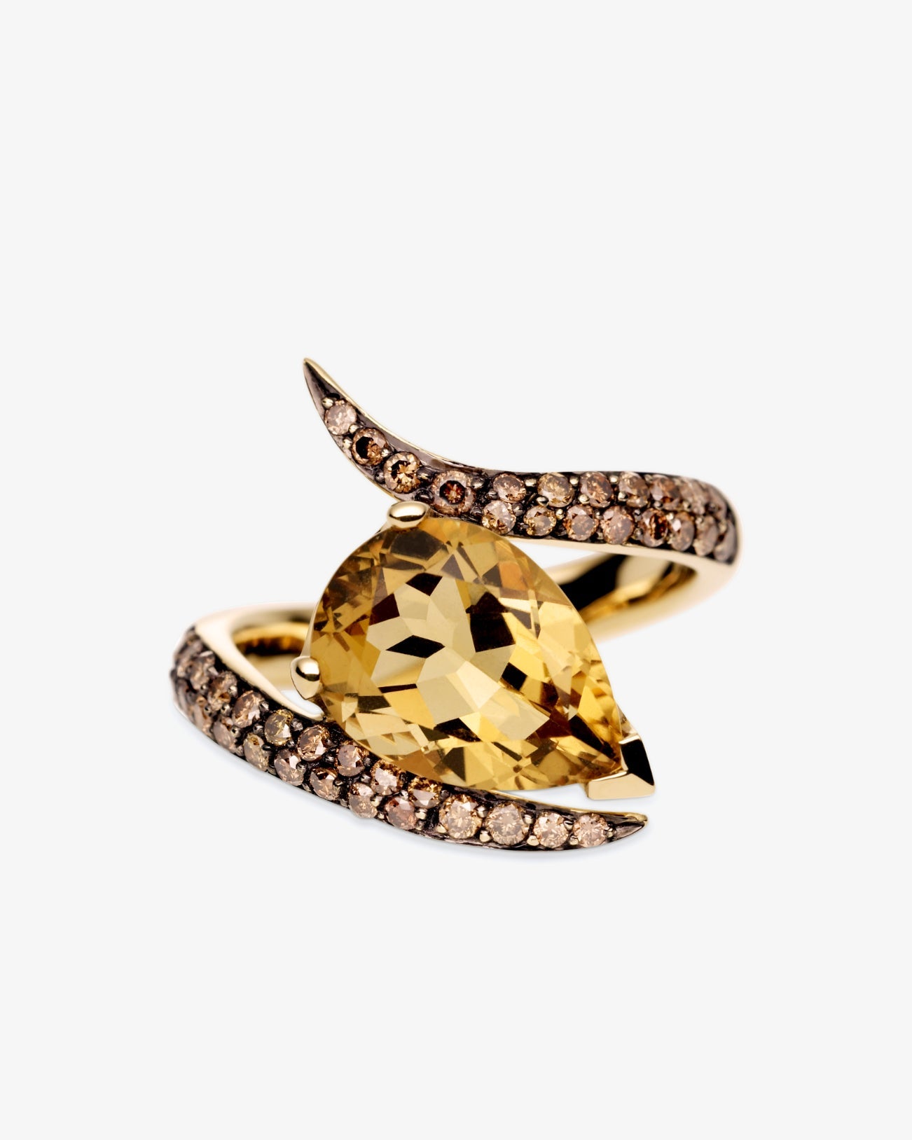 Shaun Leane 18K Gold Aurora Champagne Quartz and Brown Diamond Ring