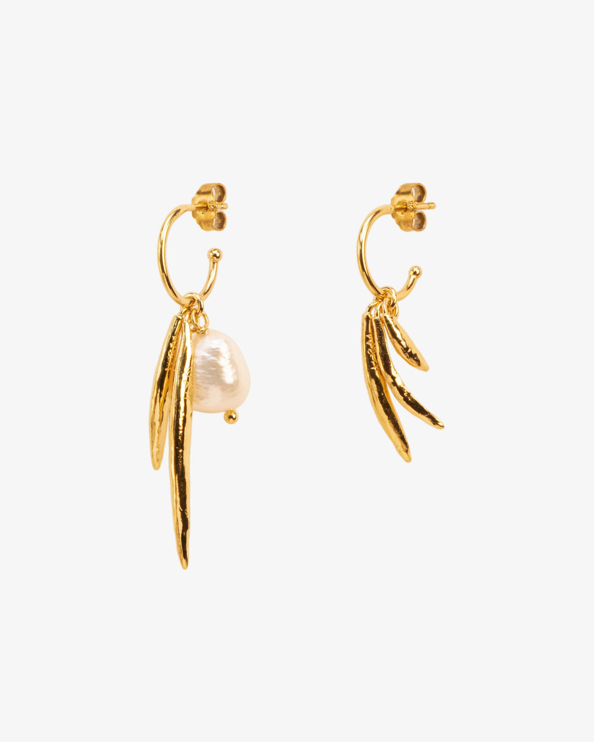 Wouters & Hendrix Leaf and Pearl Asymmetric Hoops, side view