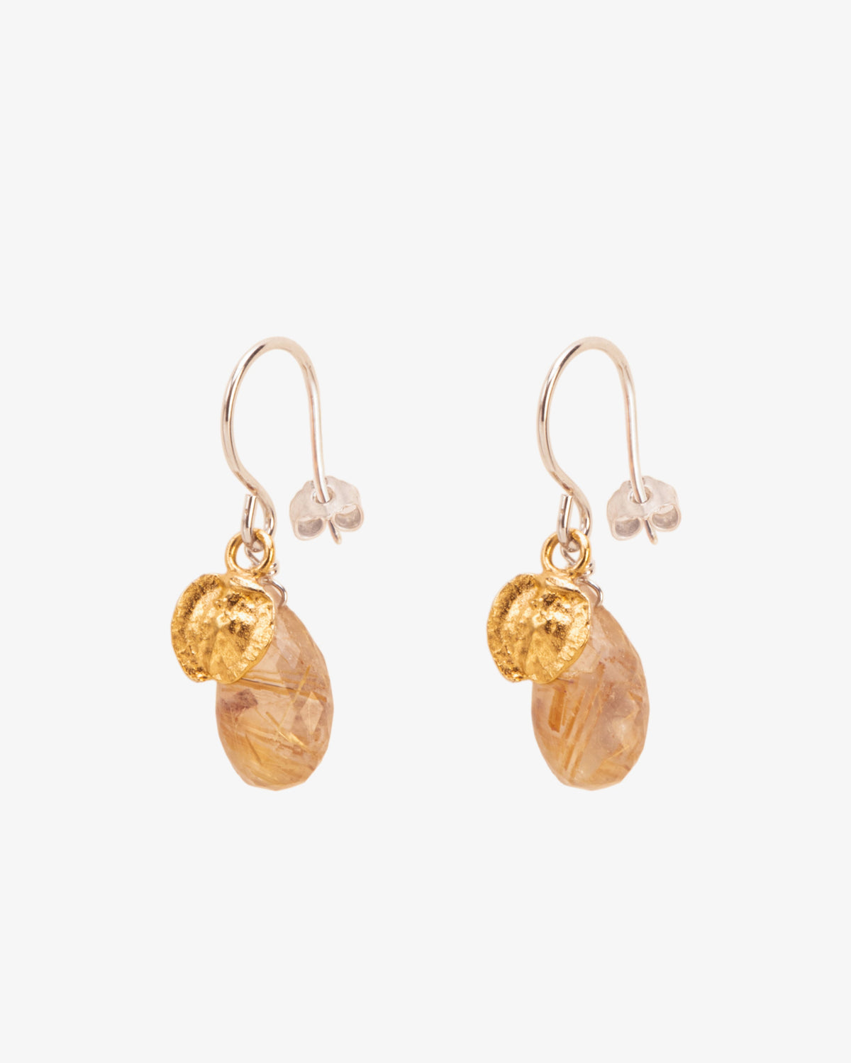 Wouters & Hendrix Rutilated Quartz and Mustard Seed Hook Earrings, side view