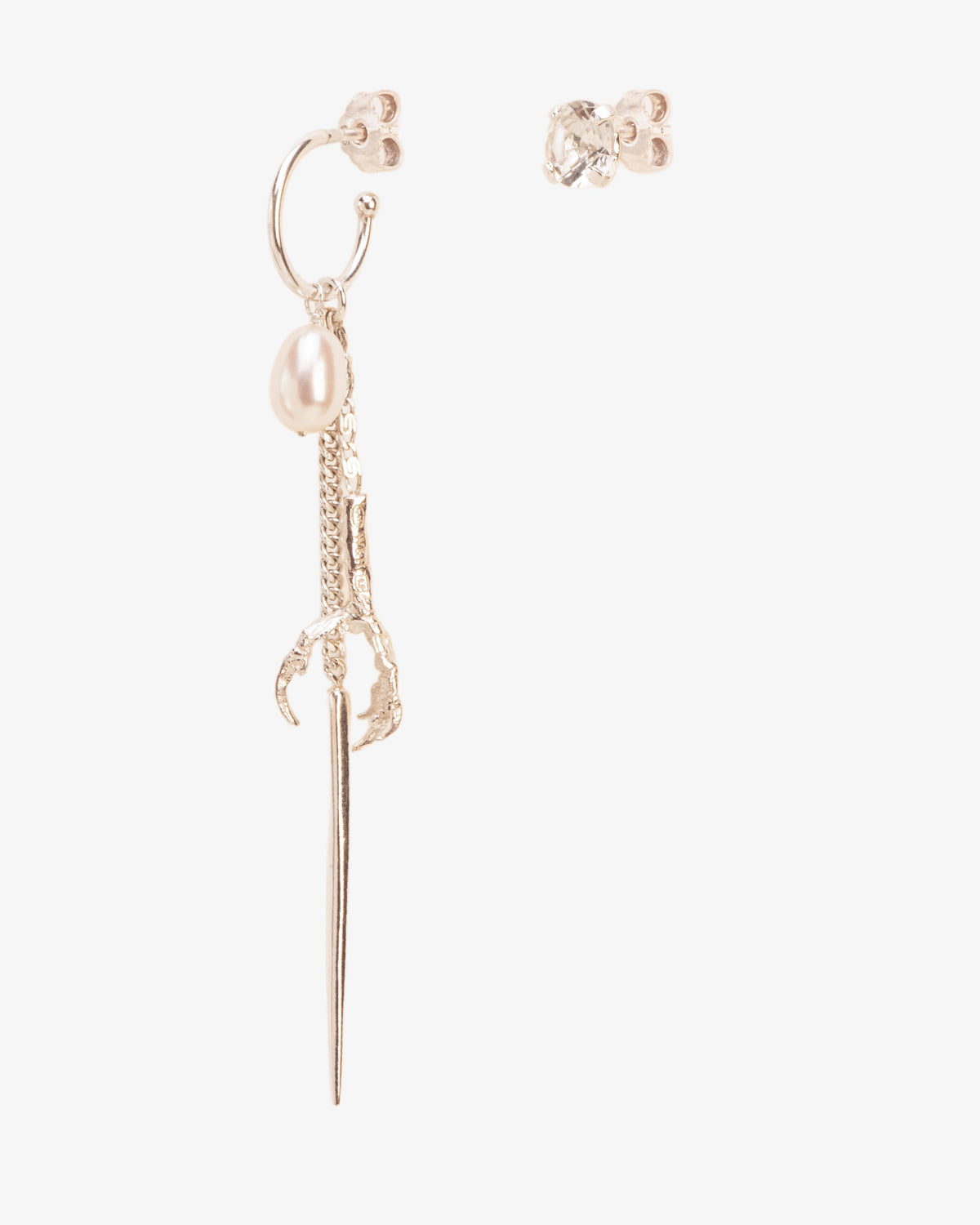 Wouters & Hendrix Grigri Pearl and Crystal Asymmetric Earrings, side view