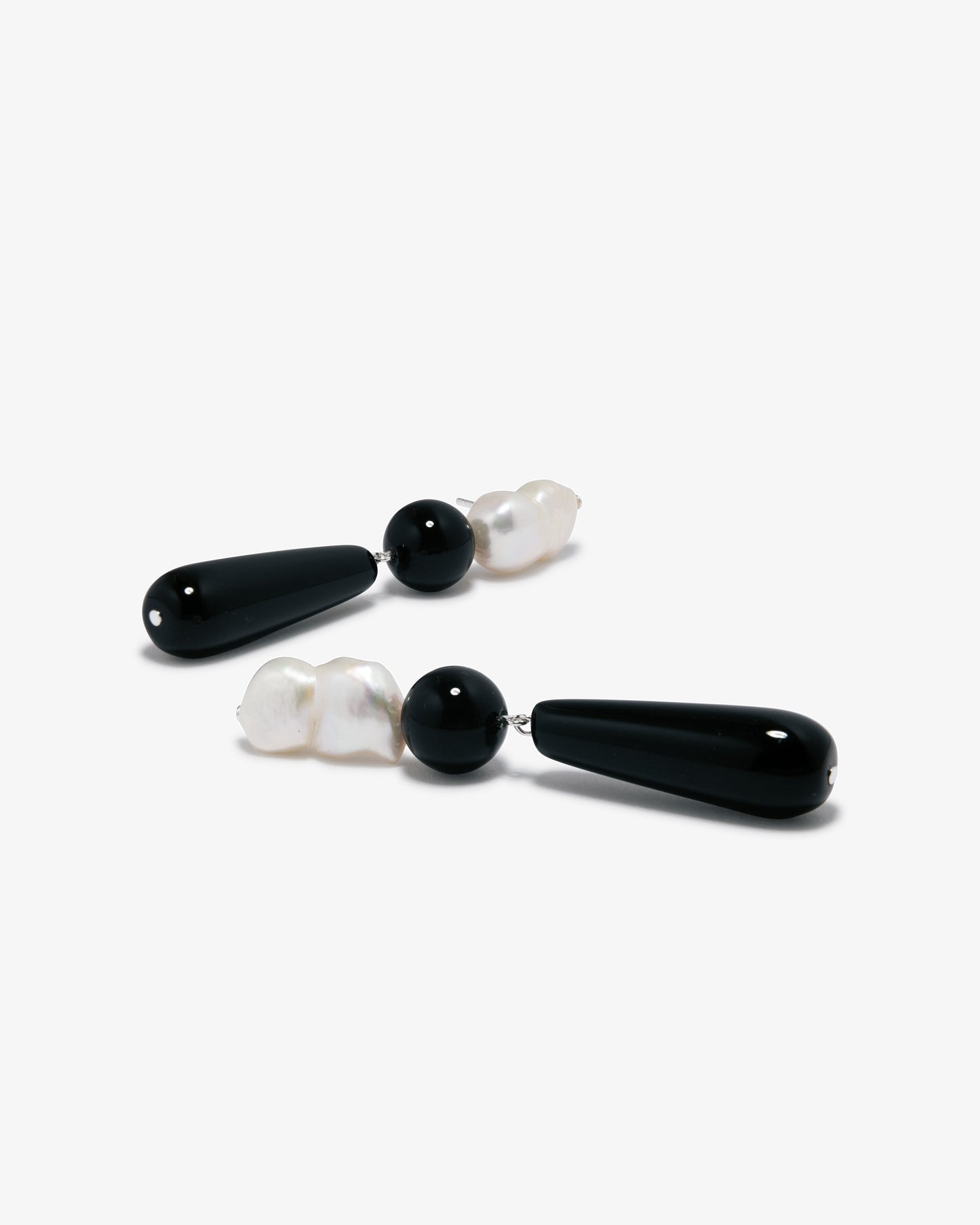 Completed Works – Pearl And Onyx Drop Earrings