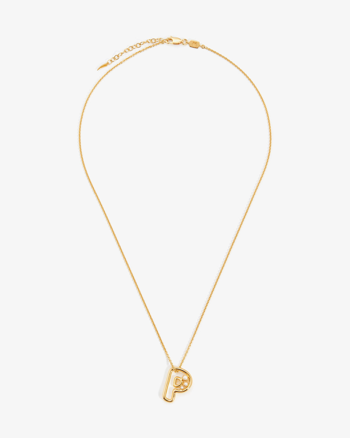 Missoma Chubby Pearl Initial Pendant Necklace in gold vermeil, letter P, view 6