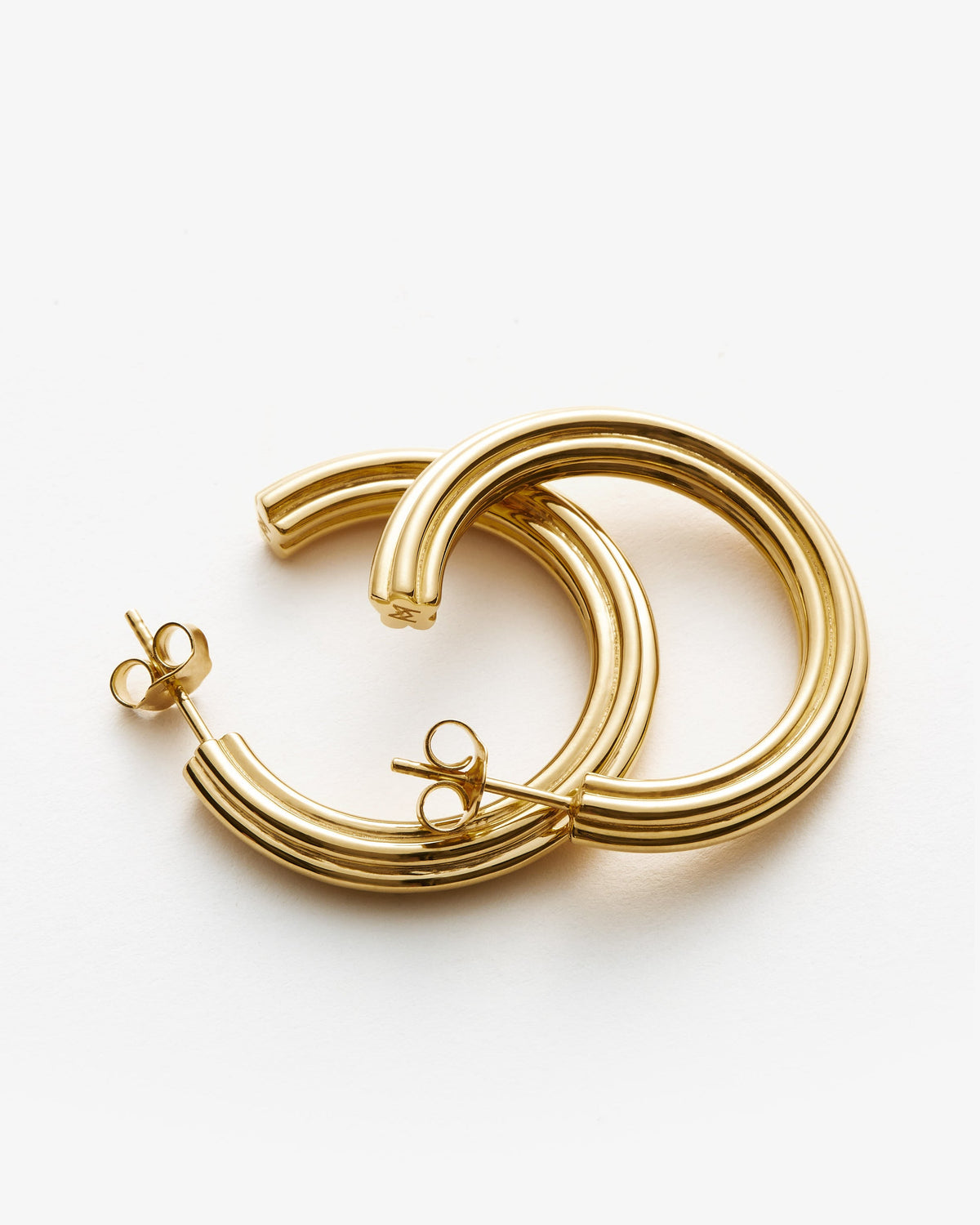 Missoma Ridge Large Hoop Earrings in gold-plated brass, view 3