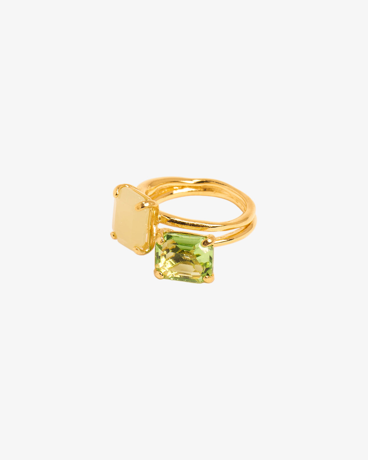 Peridot Crystal and Serpentine Double Ring
