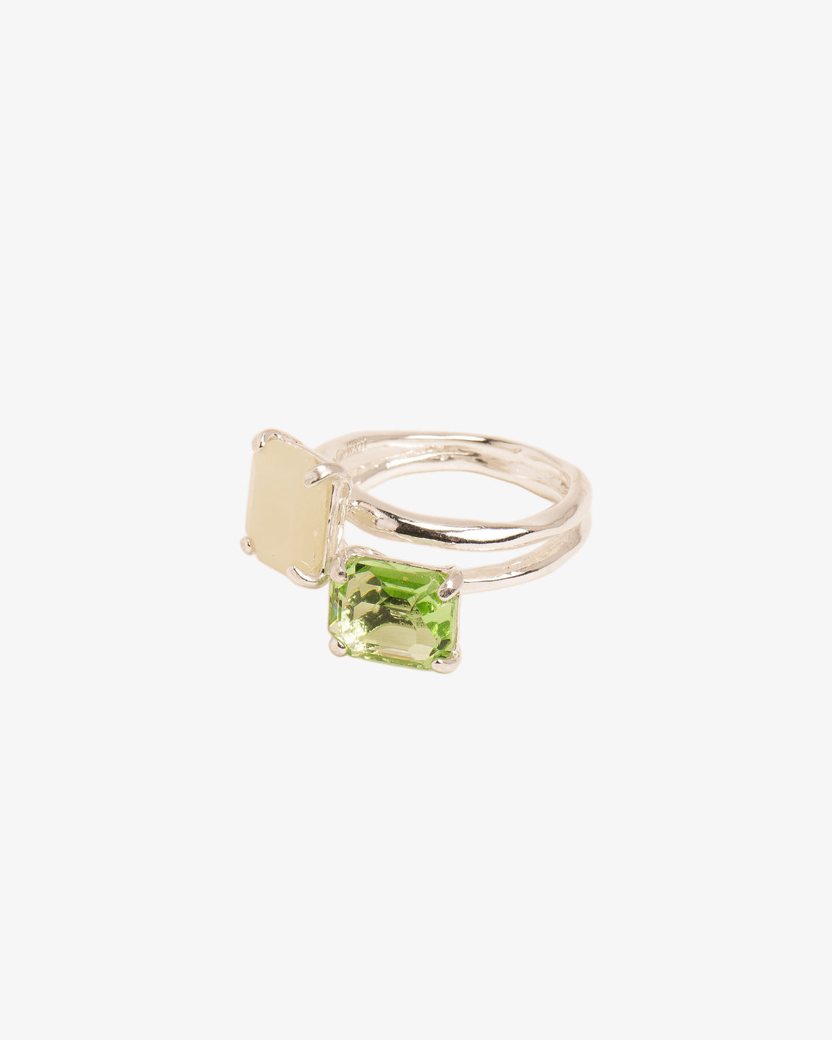 Peridot Crystal and Serpentine Double Ring