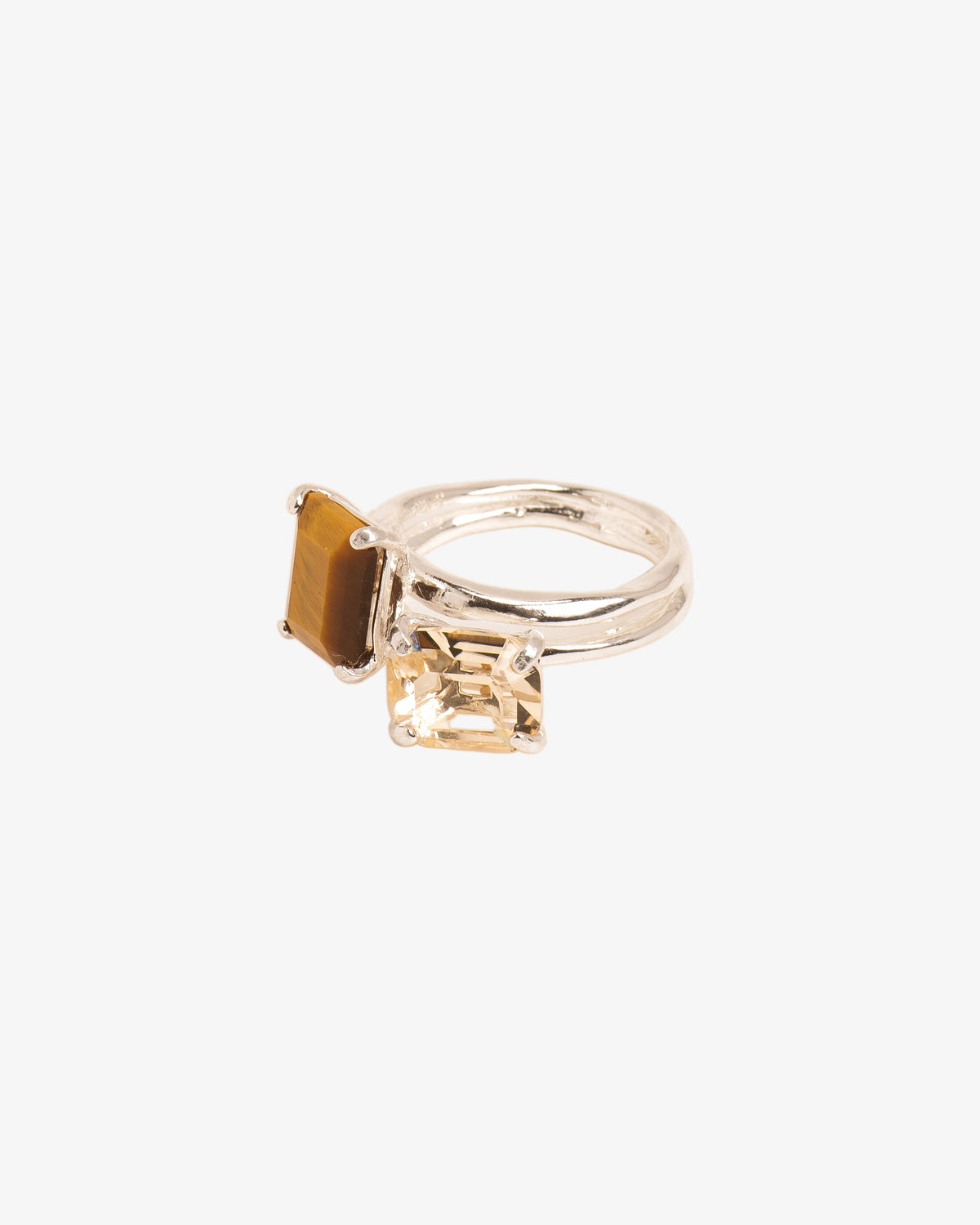 Citrine Crystal and Tiger's Eye Double Ring