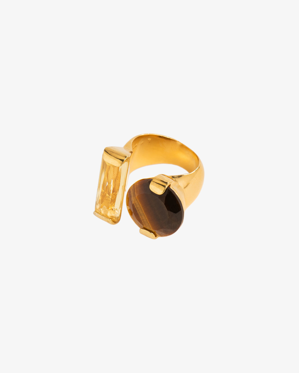 Citrine Crystal and Tiger's Eye Statement Ring