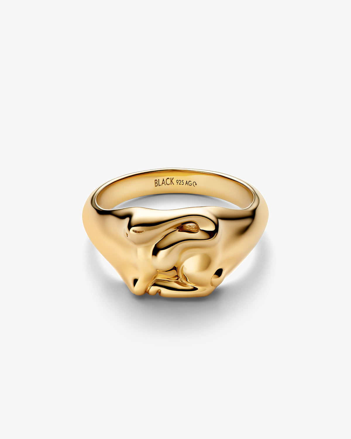 Maria Black Rabbit Mini Signet Ring in gold-plated sterling silver, angled view