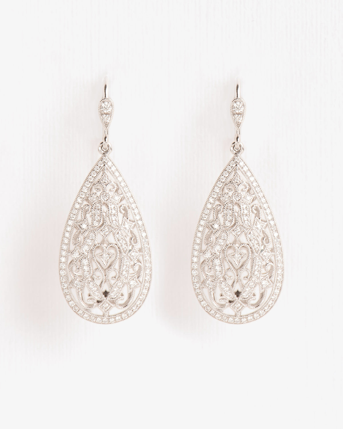 Wouters & Hendrix Gold 18K White Gold Diamond Drop Earrings, front view 2