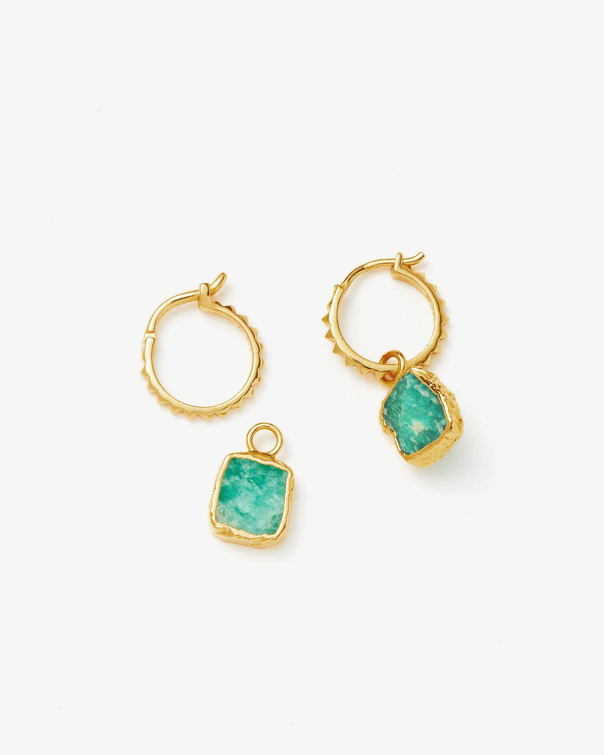 Missoma Mini Pyramid Amazonite Charm Hoop Earrings in gold-plated brass, view 3