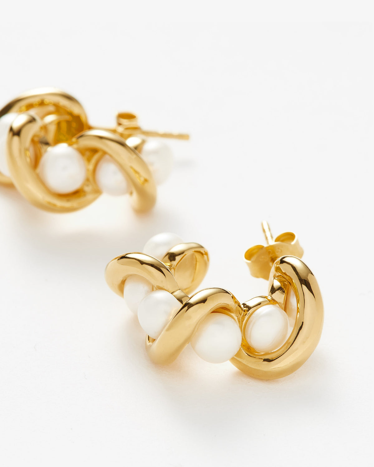 Missoma Molten Pearl Twisted Small Double Hoop Earrings in gold-plated brass, view 2