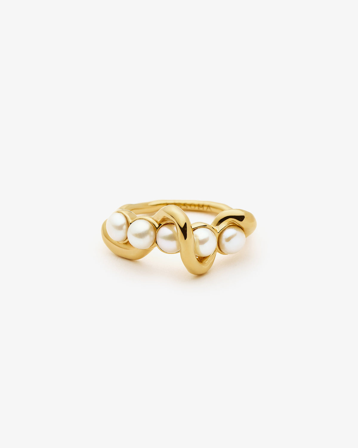 Missoma Molten Pearl Twisted Stacking Ring in gold-plated sterling silver, view 3