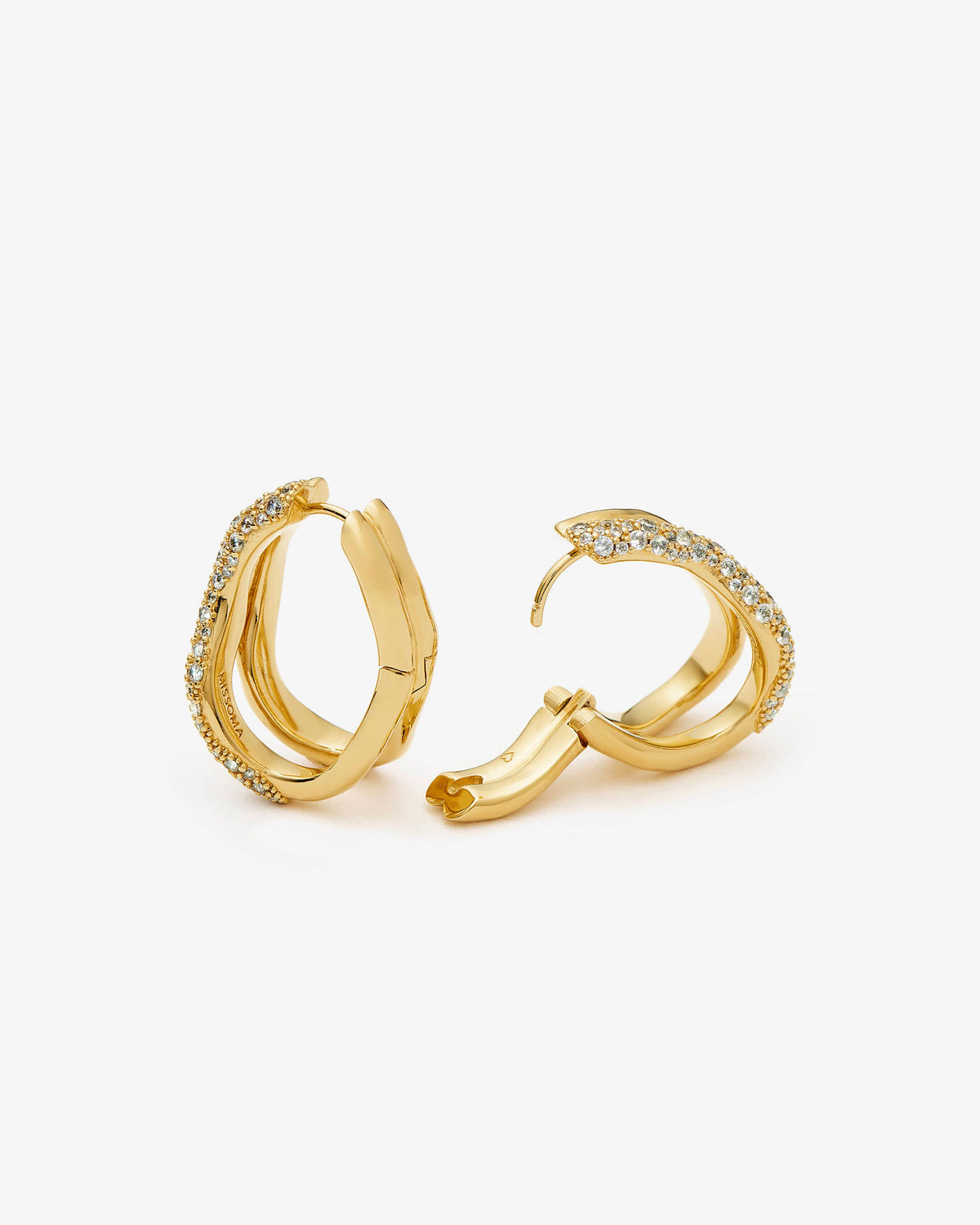Missoma Molten Snow Double Medium Hoop Earrings in gold-plated brass, view 4