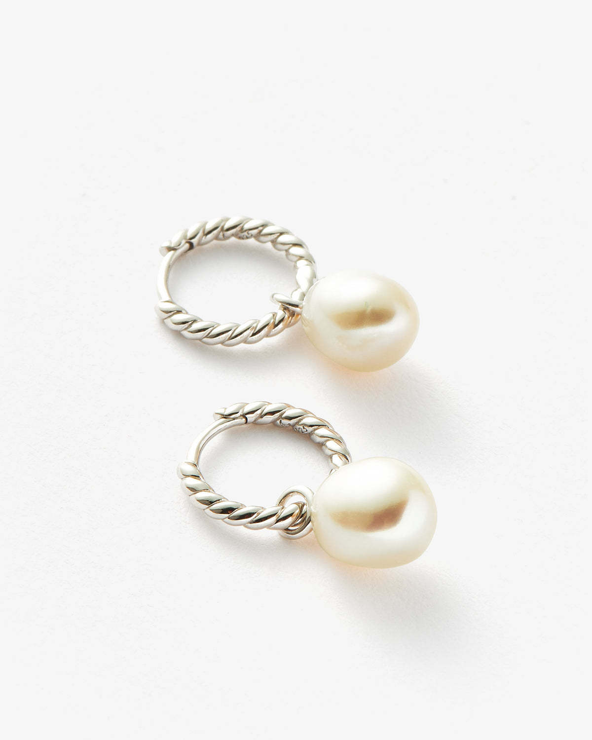 Missoma Pearl Twisted Small Drop Hoop Earrings in sterling silver, view 3