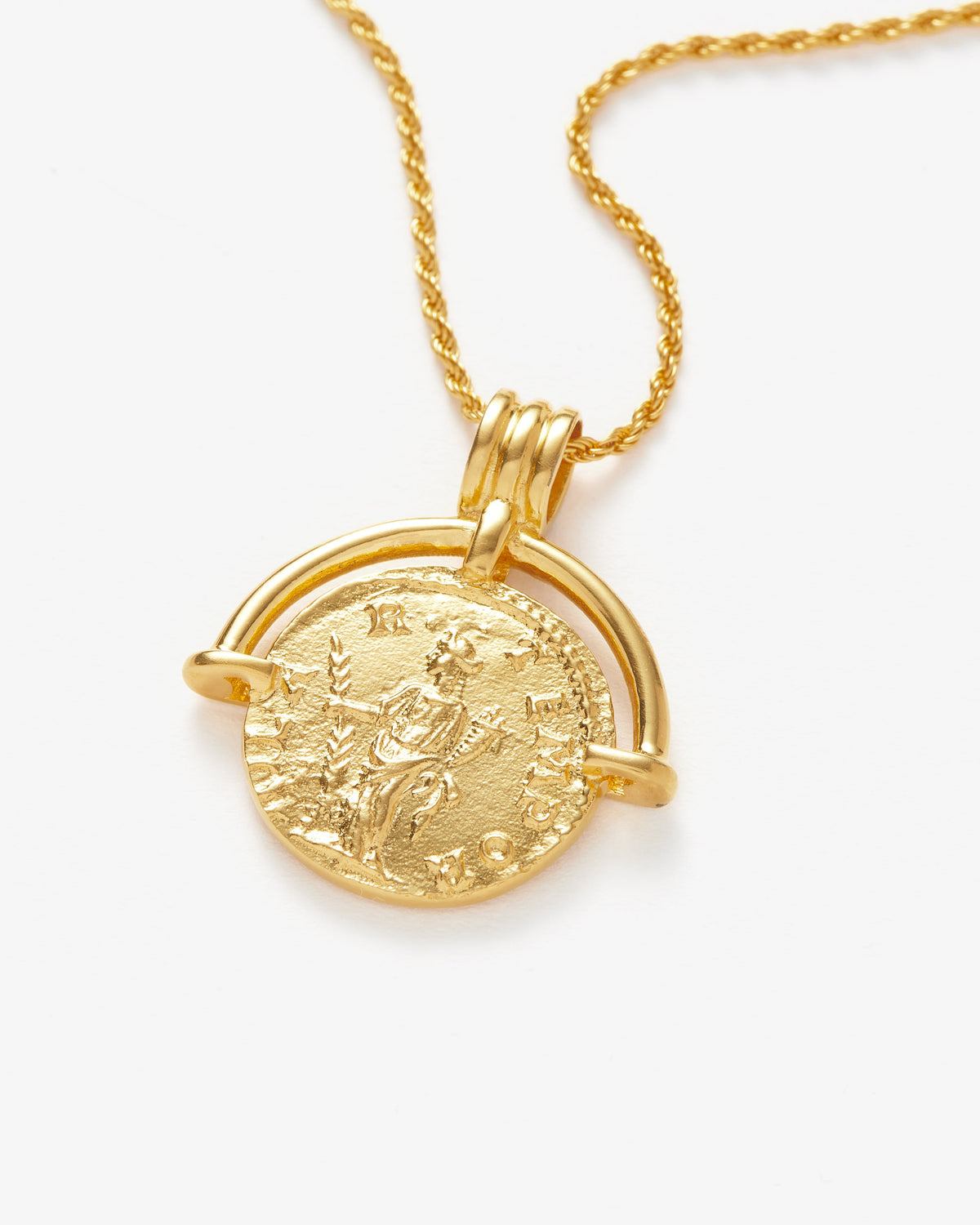 Missoma Lucy Williams Engravable Roman Arc Coin Necklace in gold-plated brass, view 3