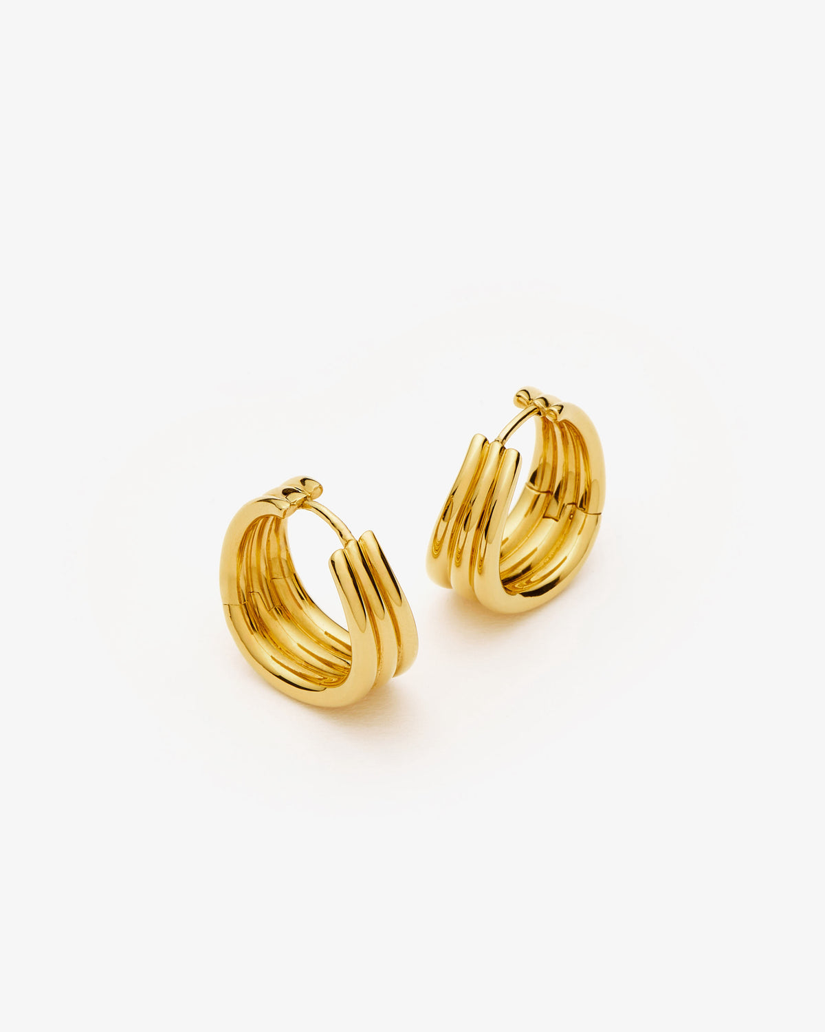 Missoma Savi Triple Ridge Hoop Earrings in gold-plated brass, view 3