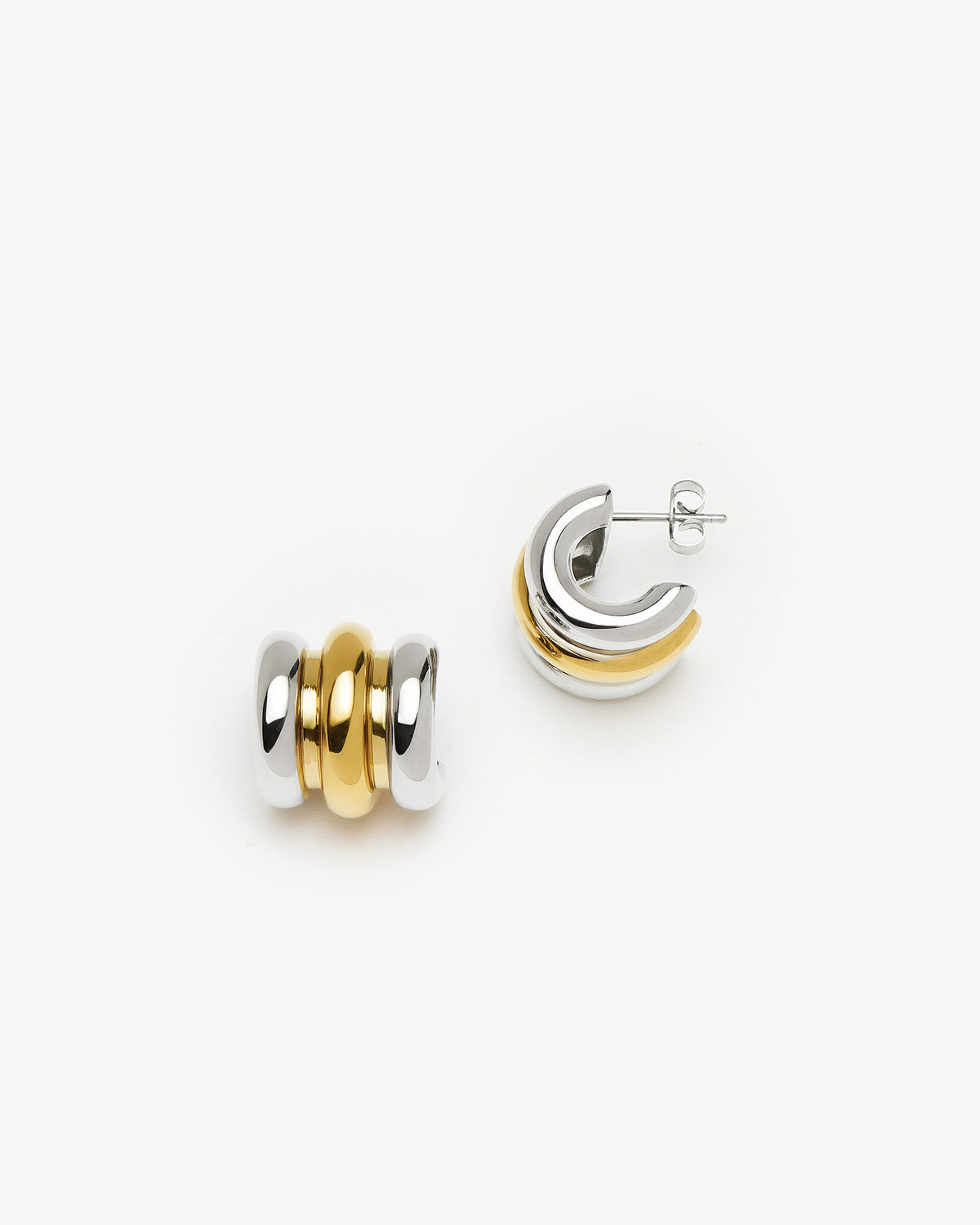 Missoma Chubby Triple Small Hoop Earrings in gold and silver-plated metal, third view