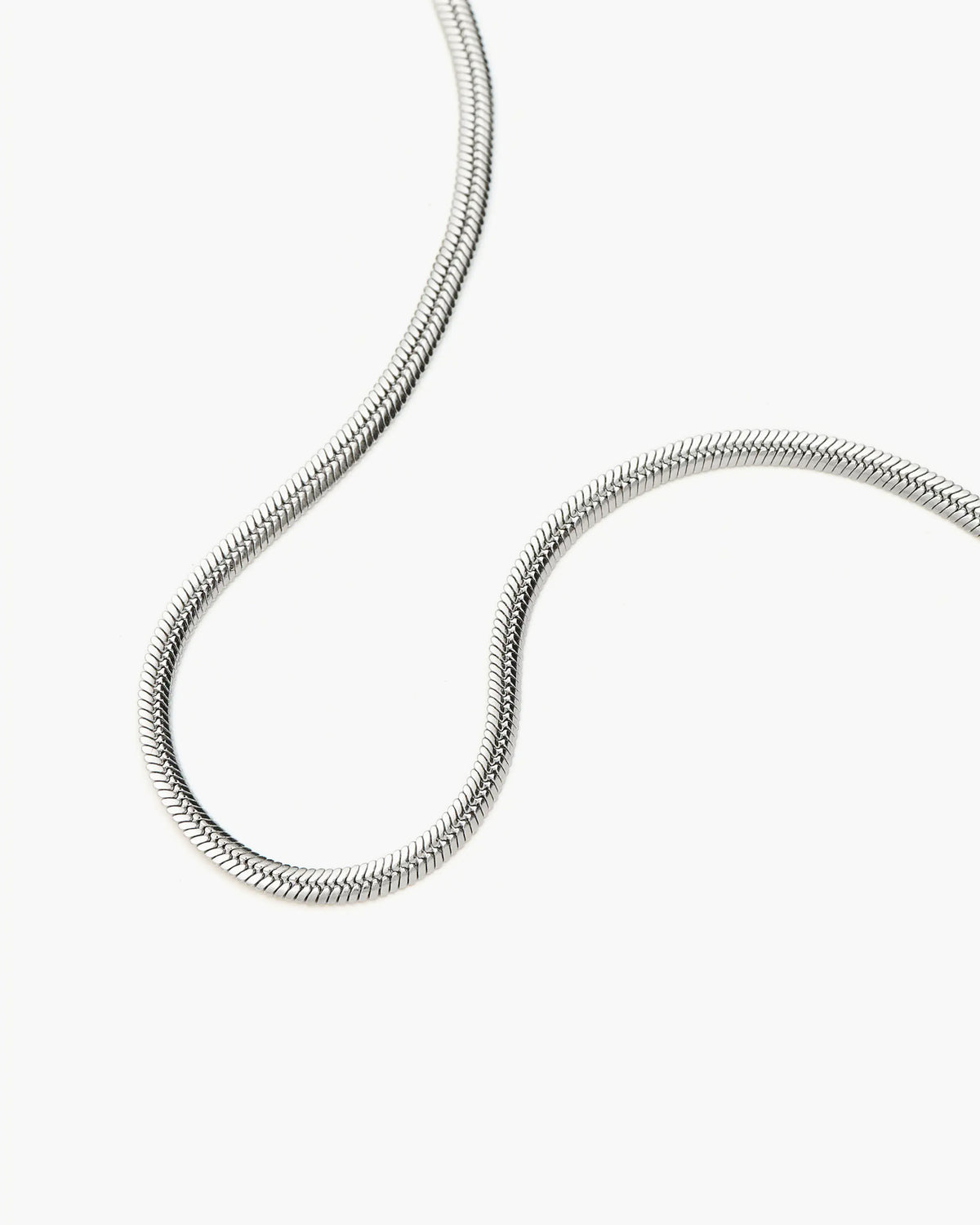Missoma Thin Snake Chain Necklace in silver/rhodium-plated metal, third view