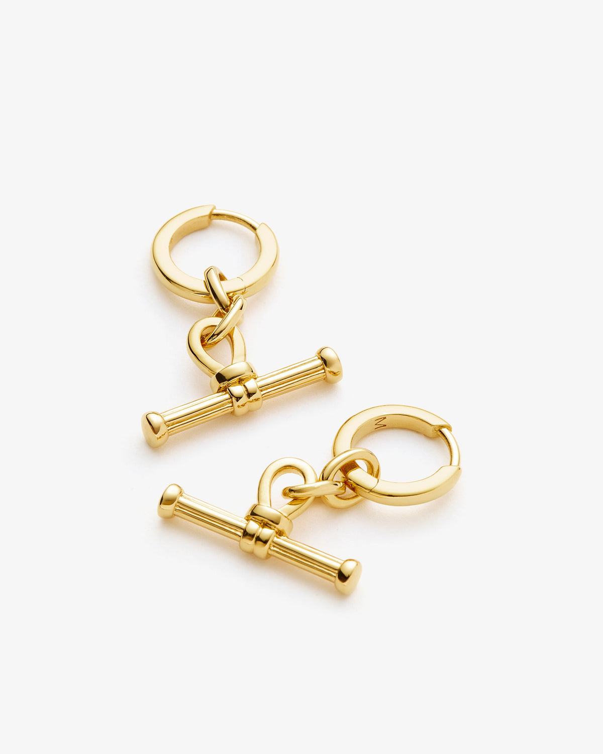 Missoma Ridge T-Bar Drop Hoop Earrings in gold-plated brass, view 4