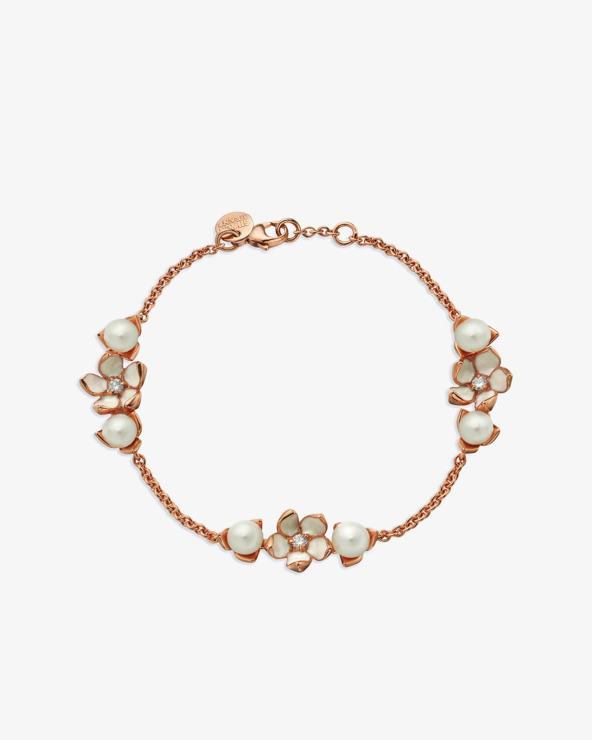 Shaun Leane Cherry Blossom 3 Flower Diamond and Pearl Bracelet