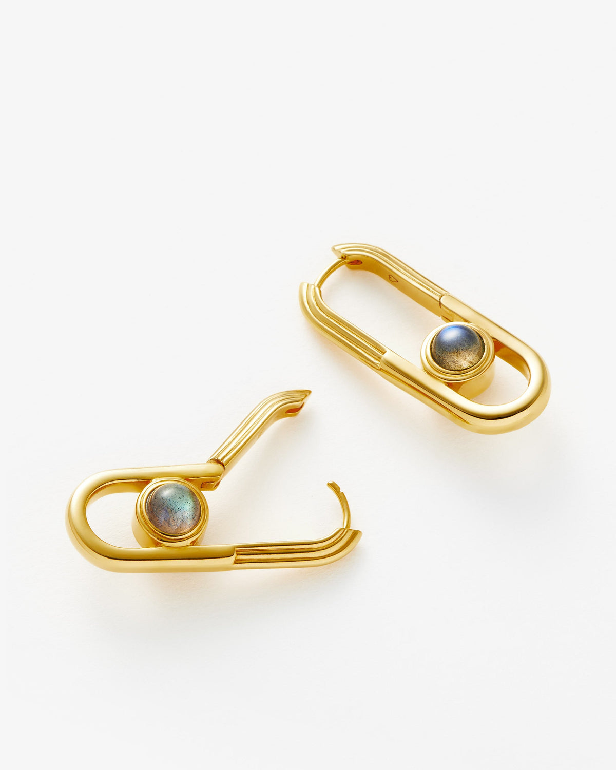 Missoma Zenyu Link Labradorite Ovate Hoop Earrings in gold-plated brass, view 3