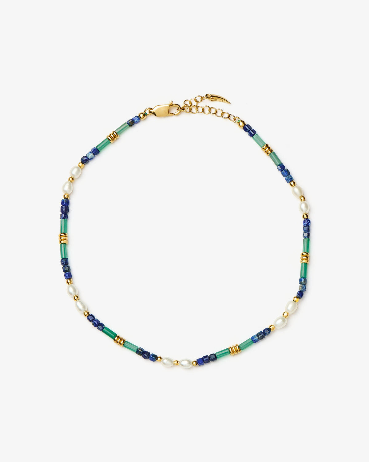 Missoma Beaded Lapis Onyx and Pearl Anklet in gold-plated brass