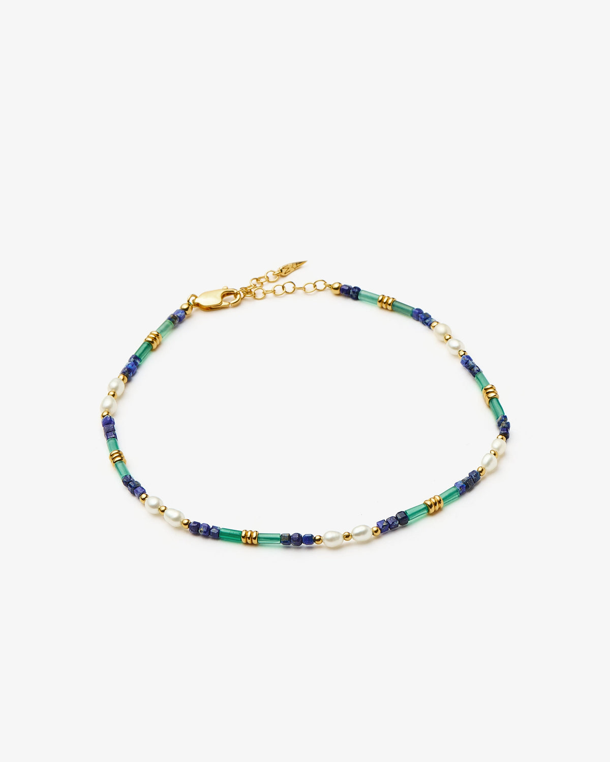Missoma Beaded Lapis Onyx and Pearl Anklet in gold-plated brass, view 2