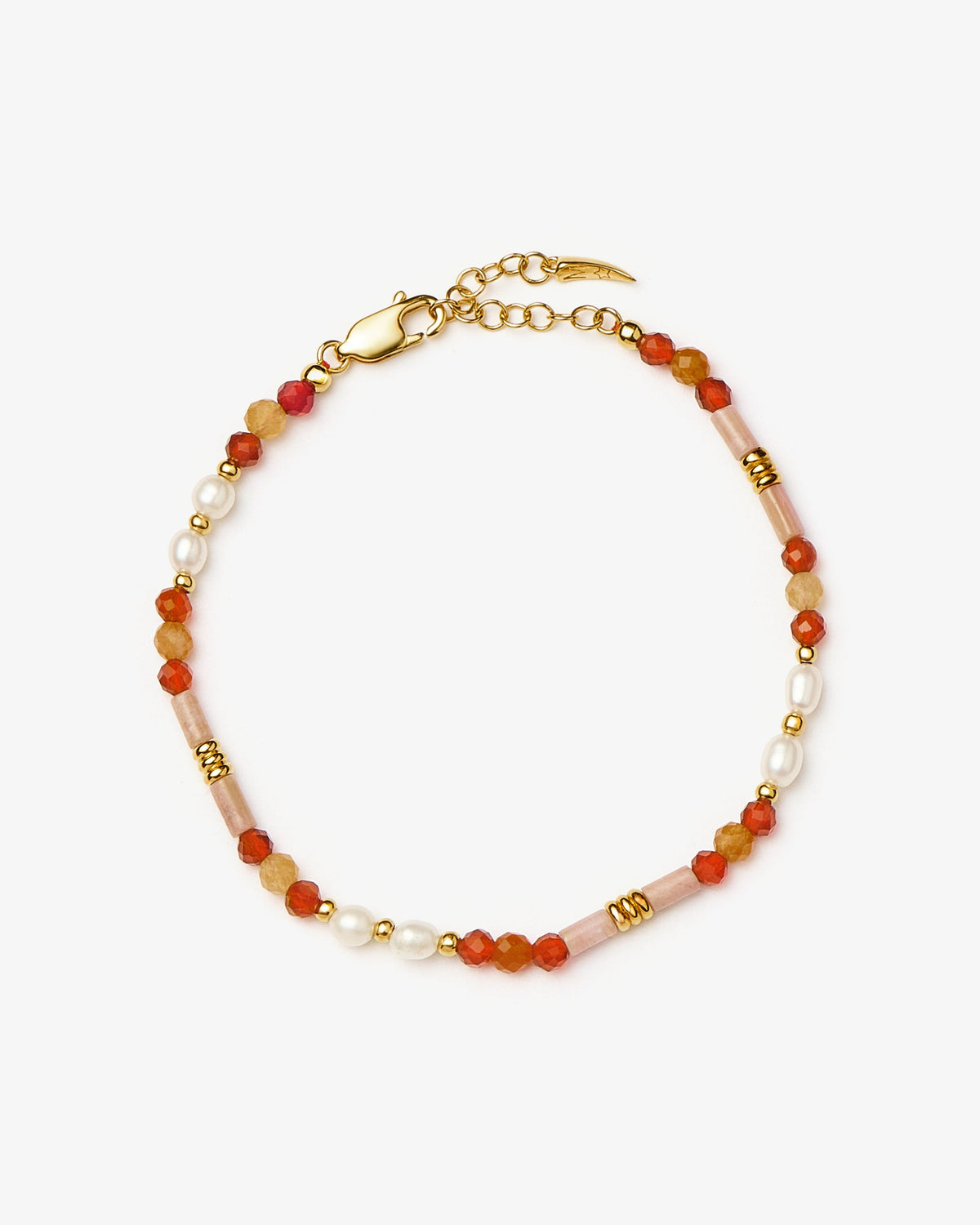 Missoma Beaded Carnelian Rhodonite and Pearl Bracelet in gold-plated brass