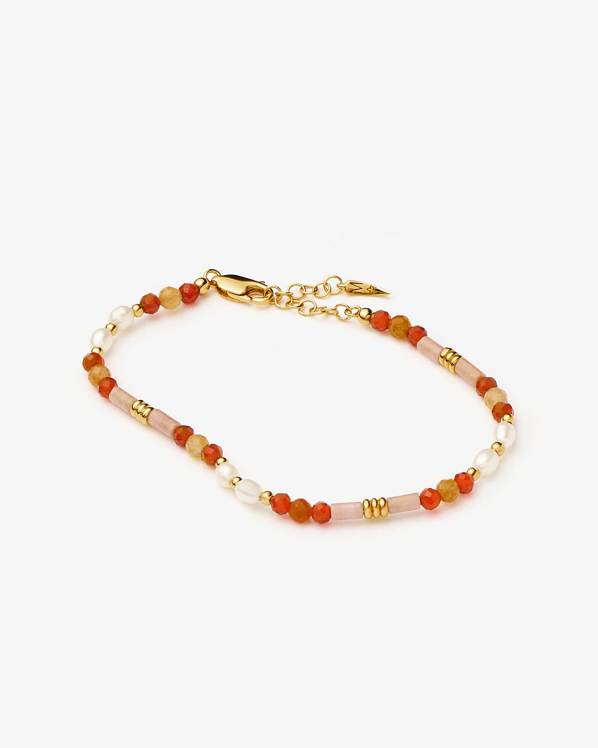 Missoma Beaded Carnelian Rhodonite and Pearl Bracelet in gold-plated brass, view 2