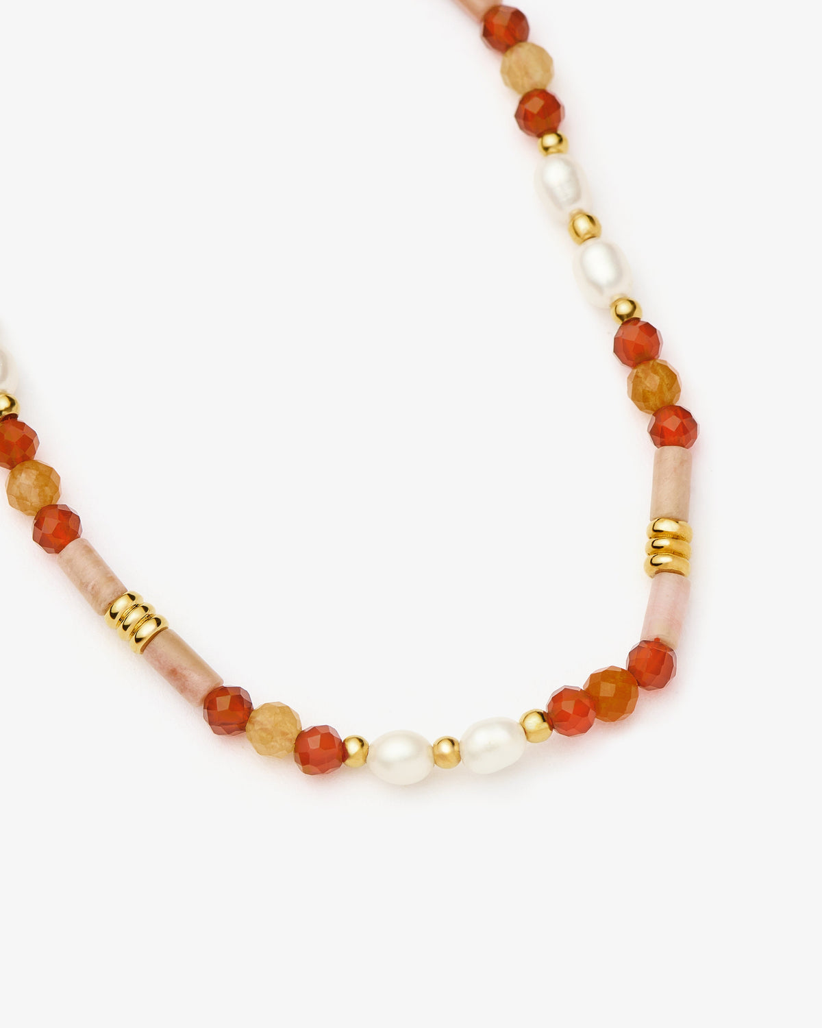 Missoma Beaded Carnelian Rhodonite and Pearl Bracelet in gold-plated brass, view 3