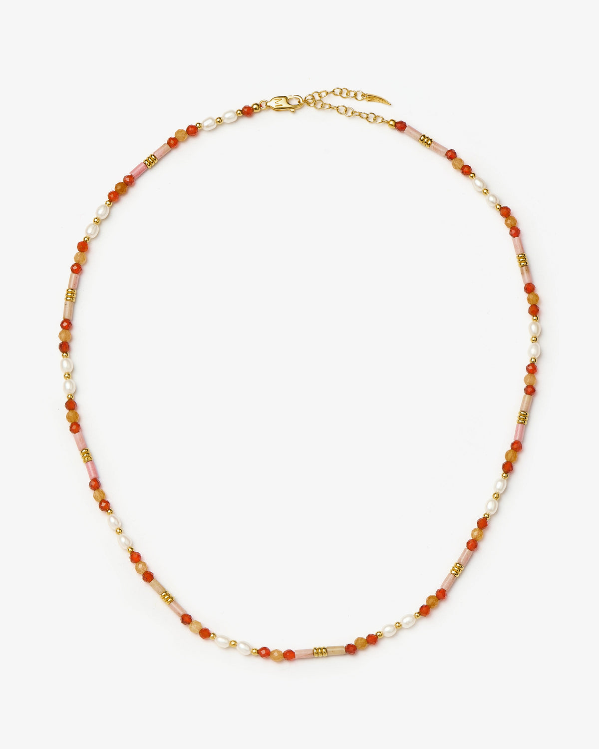 Missoma Beaded Carnelian Rhodonite and Pearl Short Necklace in gold-plated brass