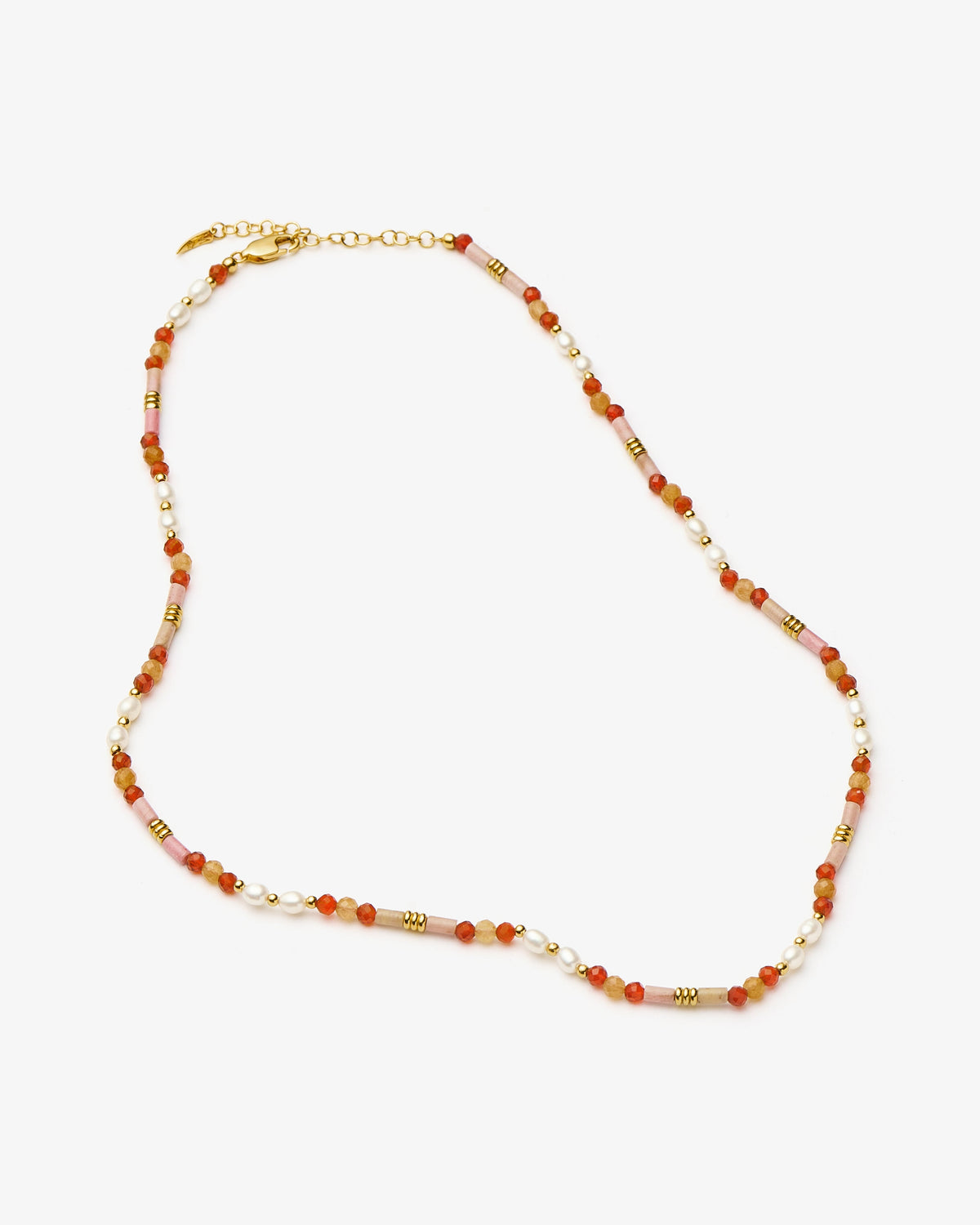 Missoma Beaded Carnelian Rhodonite and Pearl Short Necklace in gold-plated brass, view 2