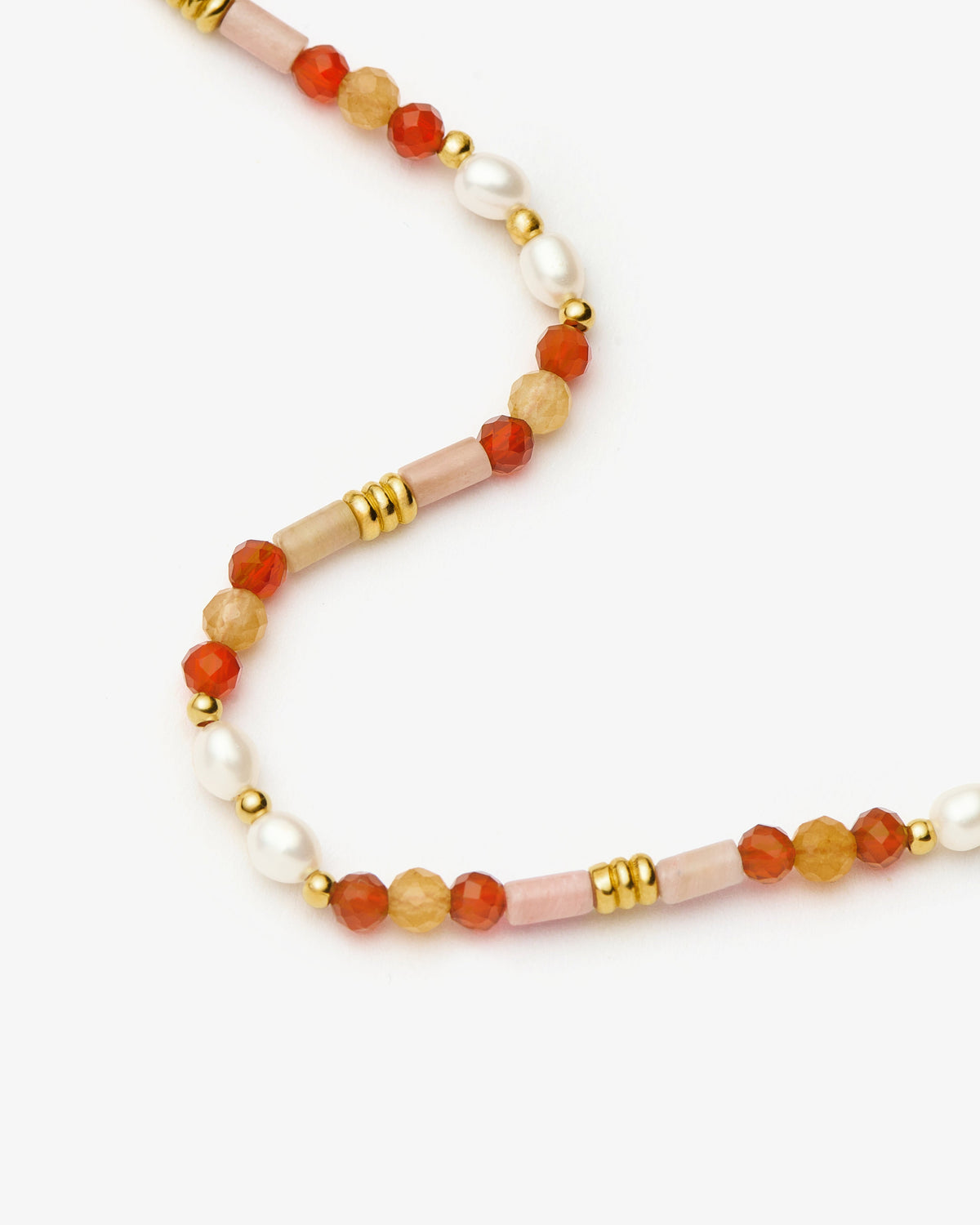 Missoma Beaded Carnelian Rhodonite and Pearl Short Necklace in gold-plated brass, view 3