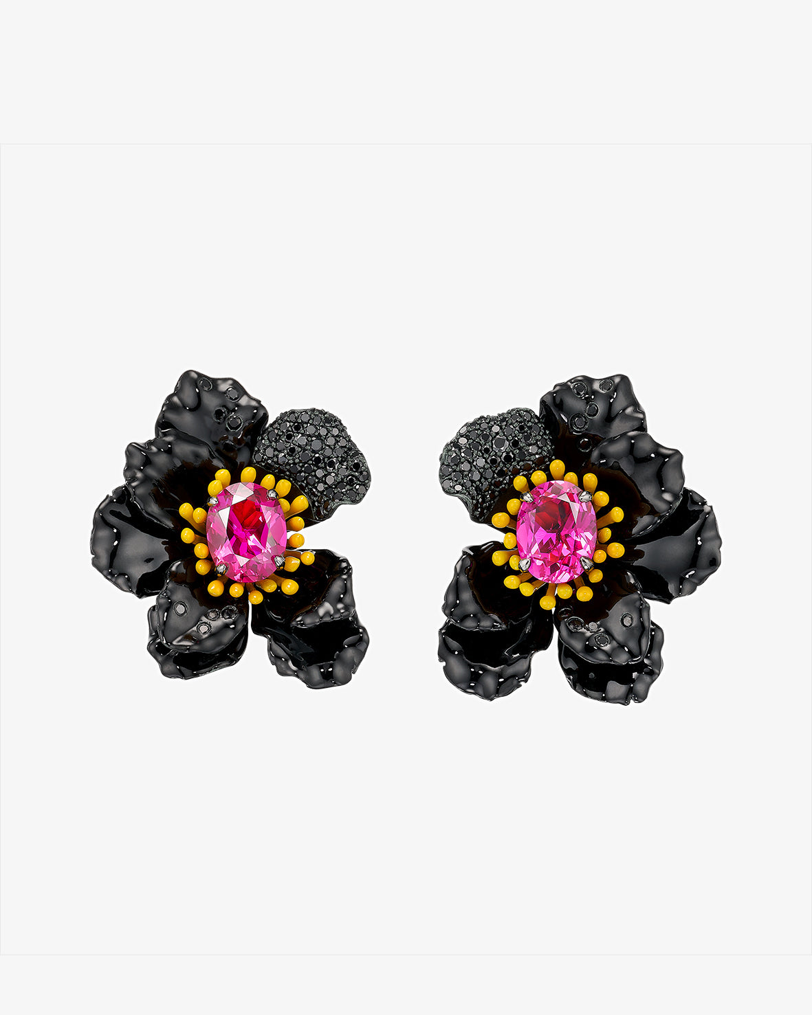 Anabela Chan Black Diamond Fuchsia Poppy Earrings