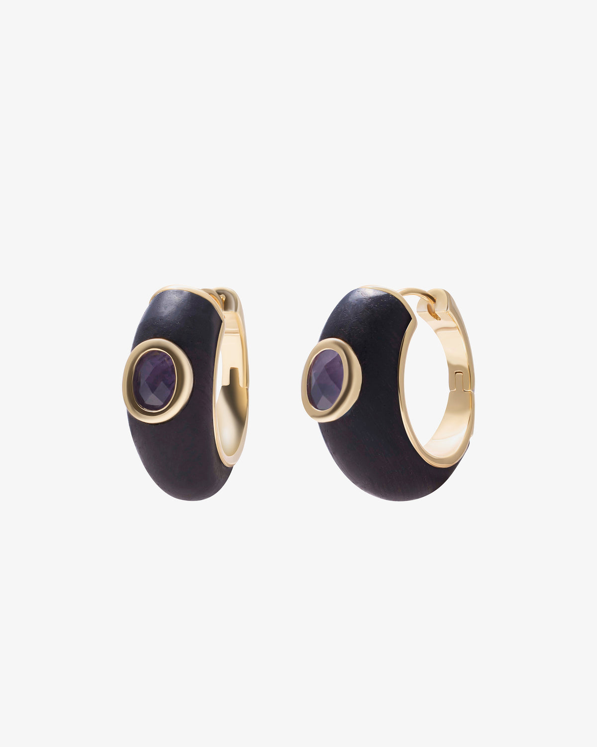 Eddie Borgo Callie Ebony and Amethyst Hoop Earrings in gold-plated brass