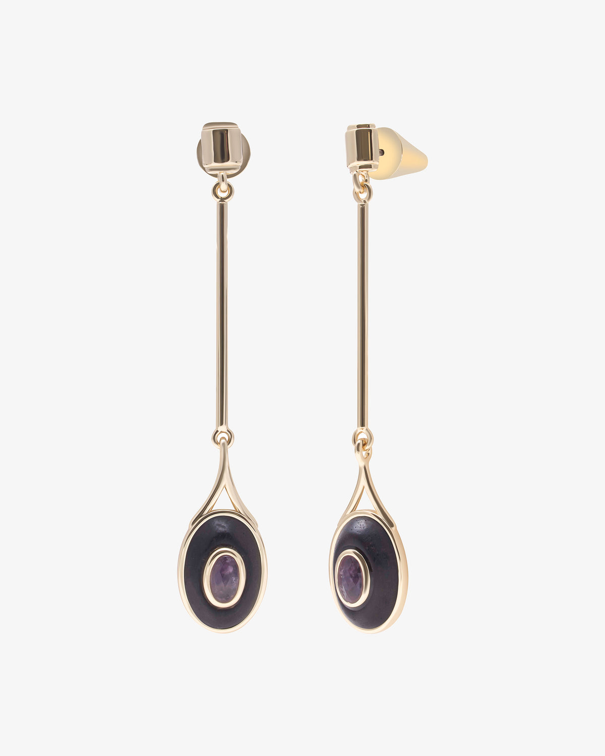 Eddie Borgo Callie Line Ebony and Amethyst Earrings in gold-plated brass