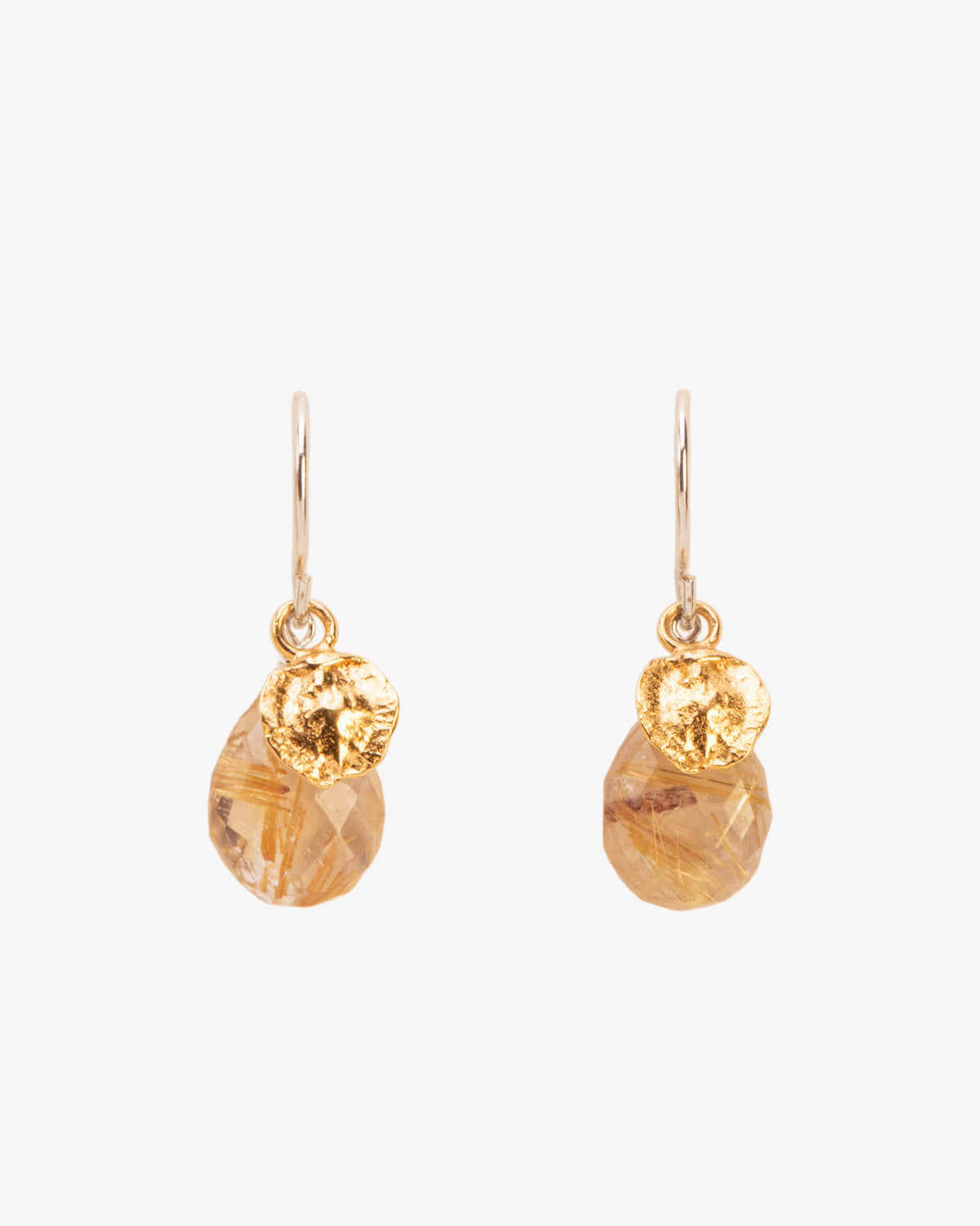 Wouters & Hendrix Rutilated Quartz and Mustard Seed Hook Earrings
