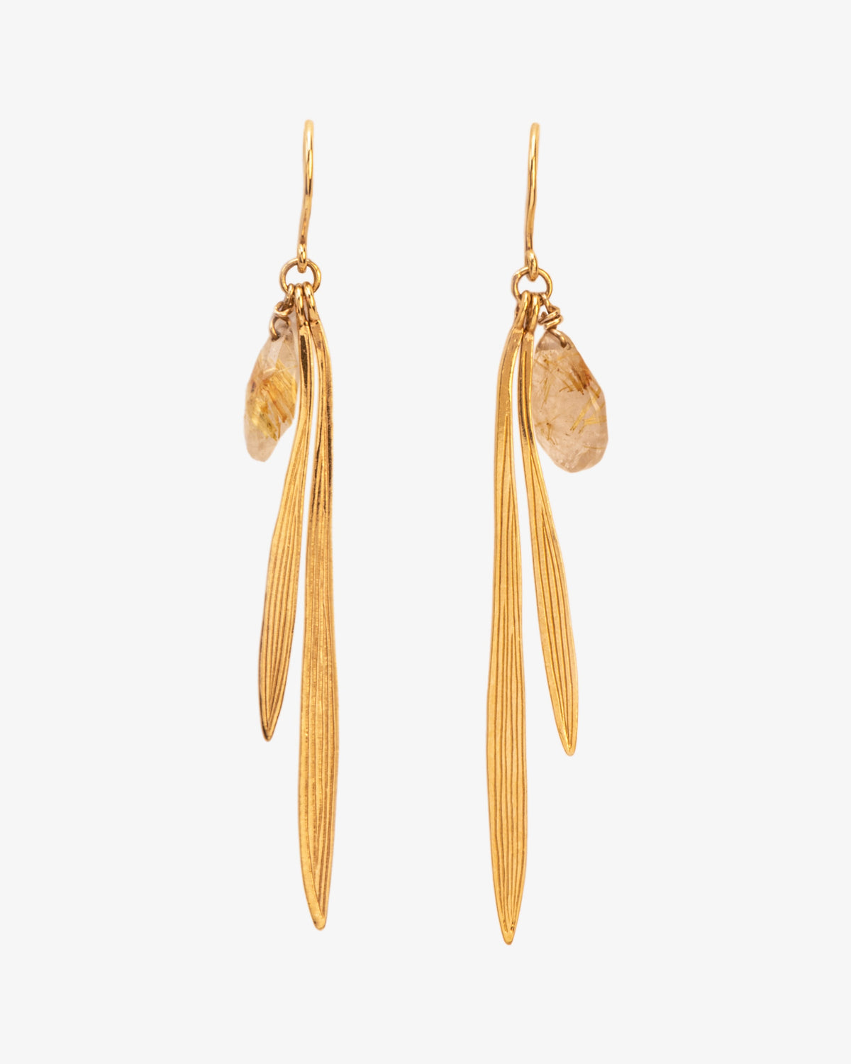 Wouters & Hendrix Rutilated Quartz Bamboo Leaf Hook Earrings