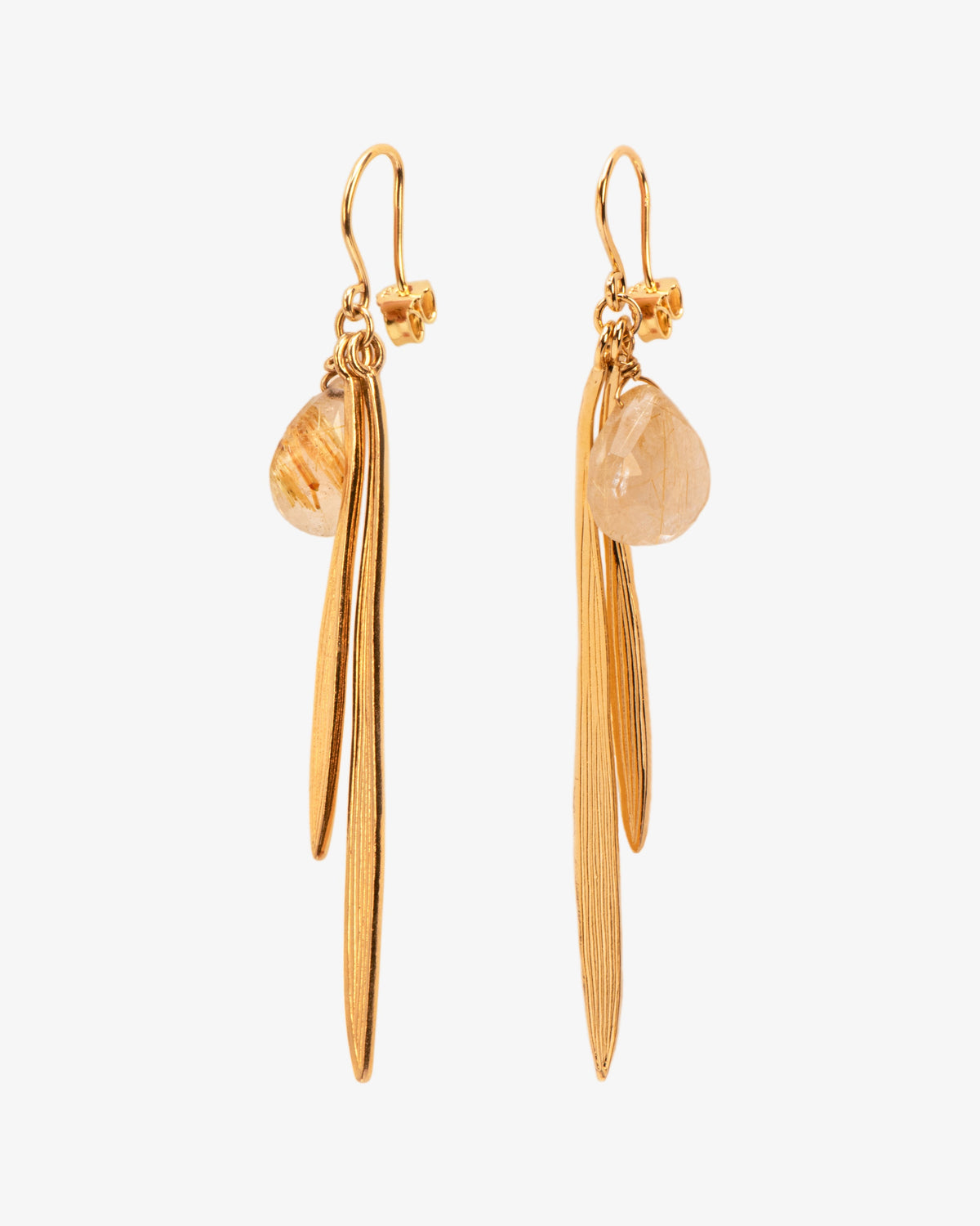 Wouters & Hendrix Rutilated Quartz Bamboo Leaf Hook Earrings, side view