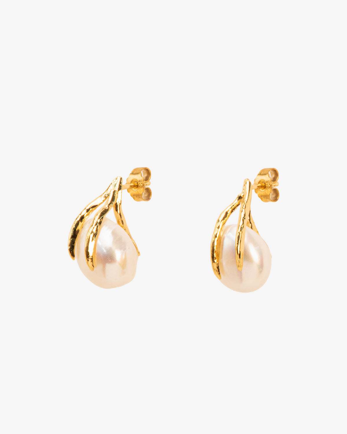 Wouters & Hendrix Leaf and Pearl Stud Earrings, side view