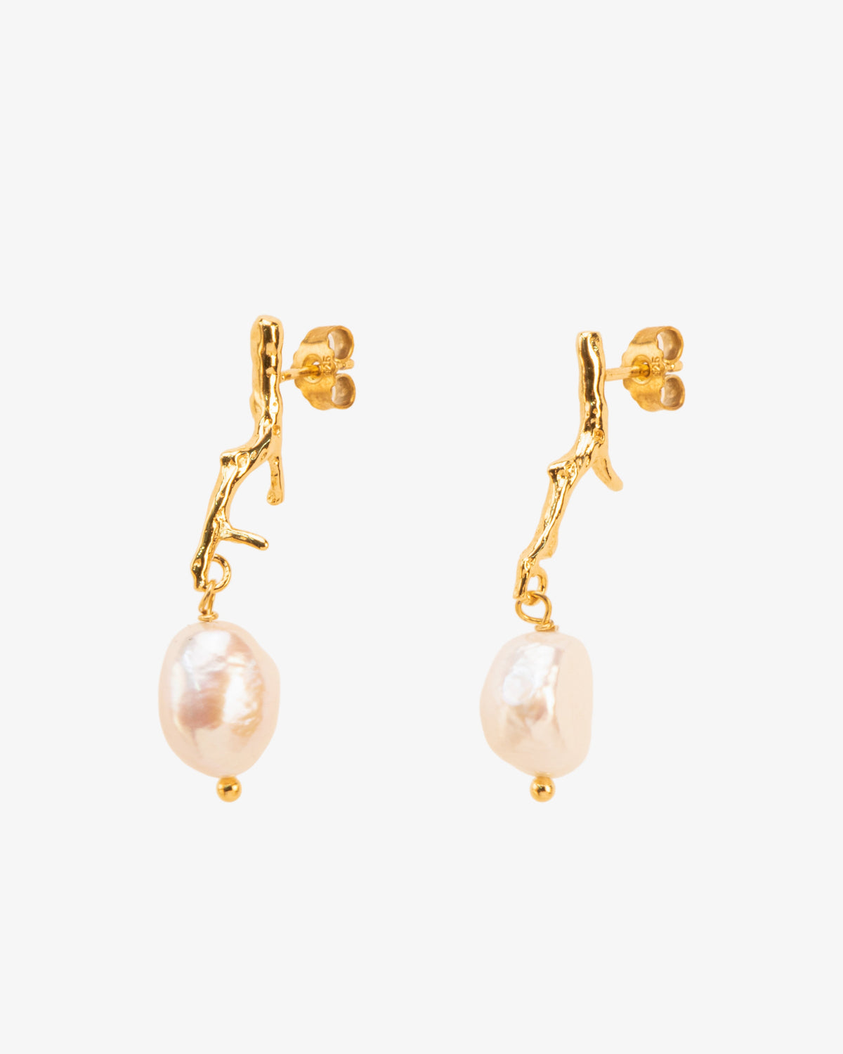 Wouters & Hendrix Branch-Shaped Pearl Stud Earrings, side view