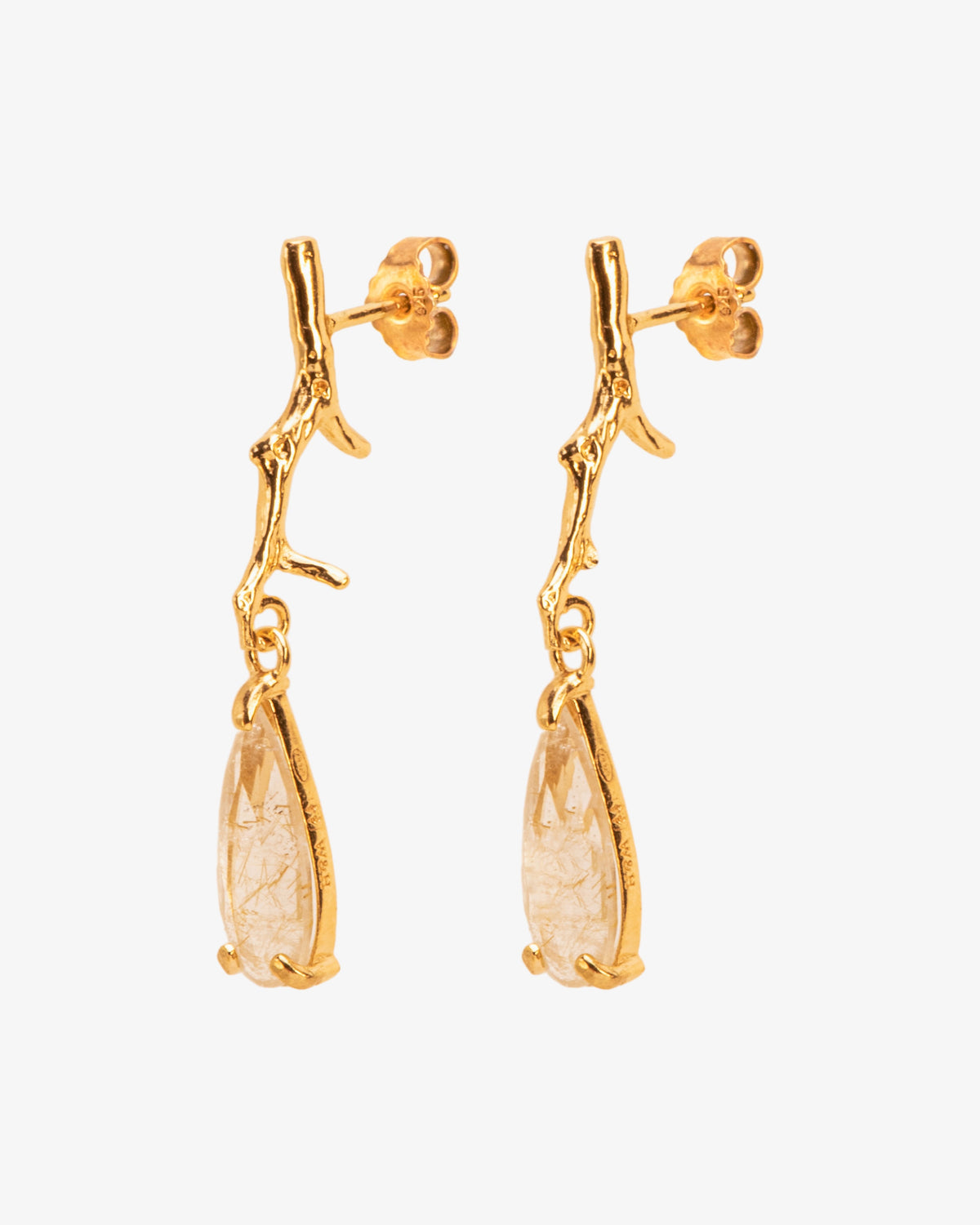 Wouters & Hendrix Branch-Shaped Rutilated Quartz Drop Studs, side view