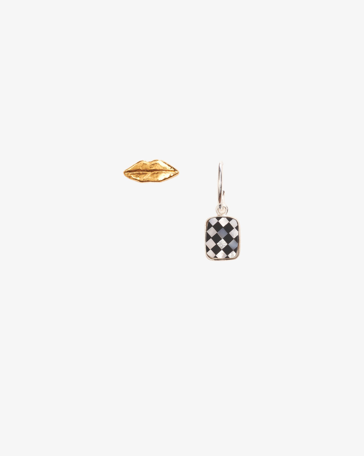 Wouters & Hendrix Lip and Mosaic Asymmetric Earrings