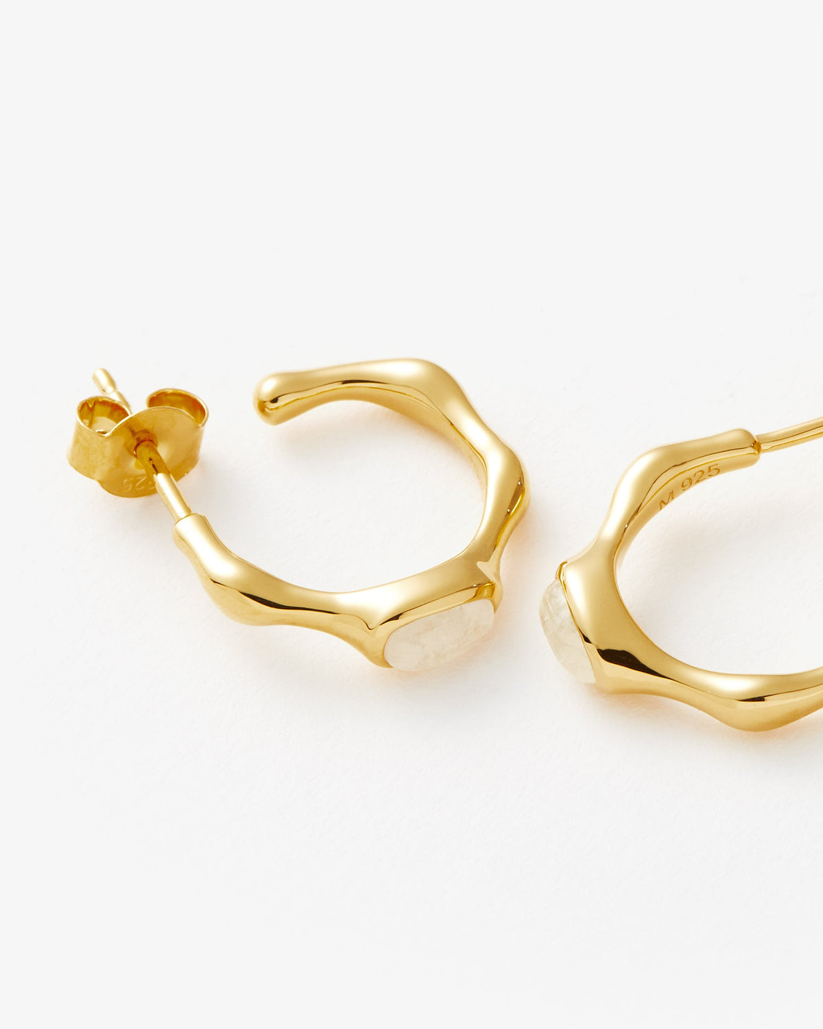Missoma Magma Rainbow Moonstone Large Hoop Earrings in gold-plated brass, view 3