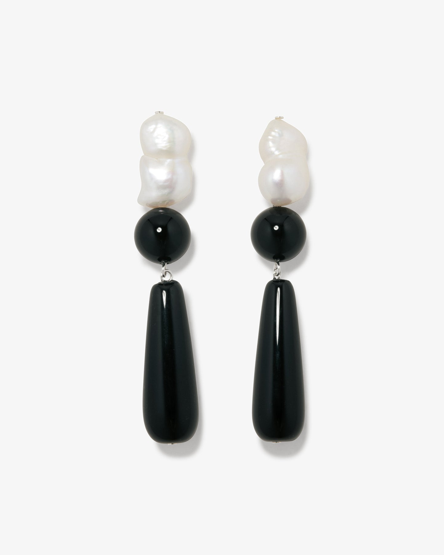 Completed Works – Pearl And Onyx Drop Earrings