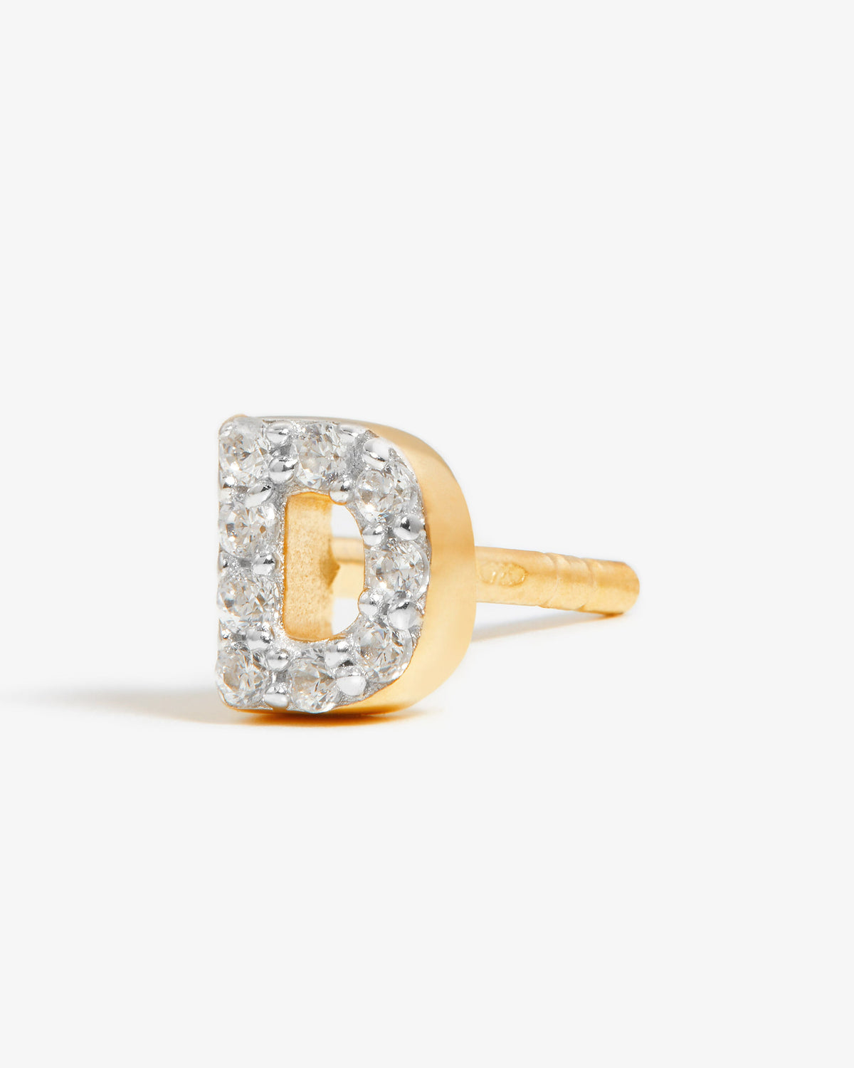 Missoma Pave Initial Stud Single Earring in gold vermeil, letter D, view 2