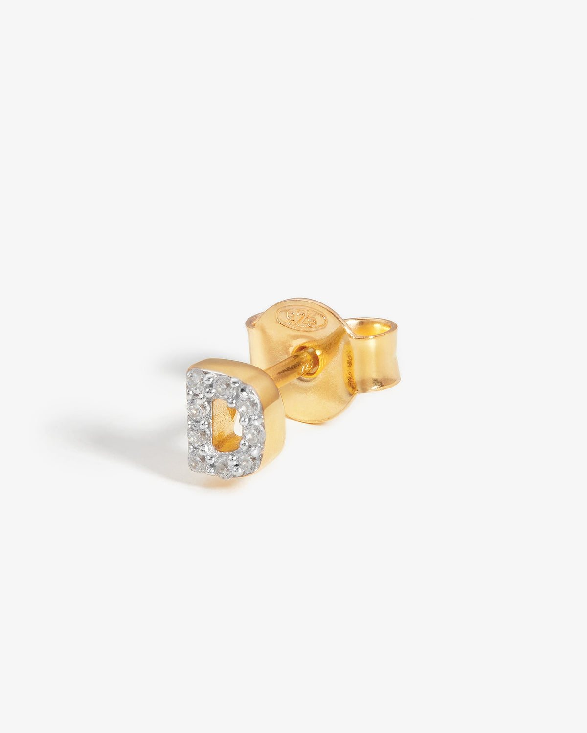 Missoma Pave Initial Stud Single Earring in gold vermeil, letter D