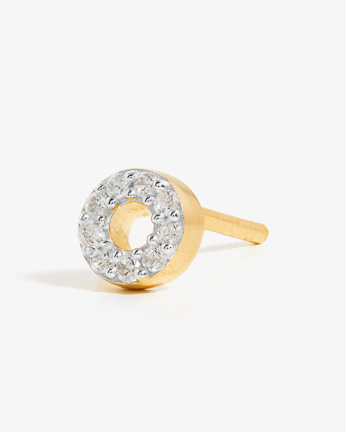 Missoma Pave Initial Stud Single Earring in gold vermeil, letter O, view 4