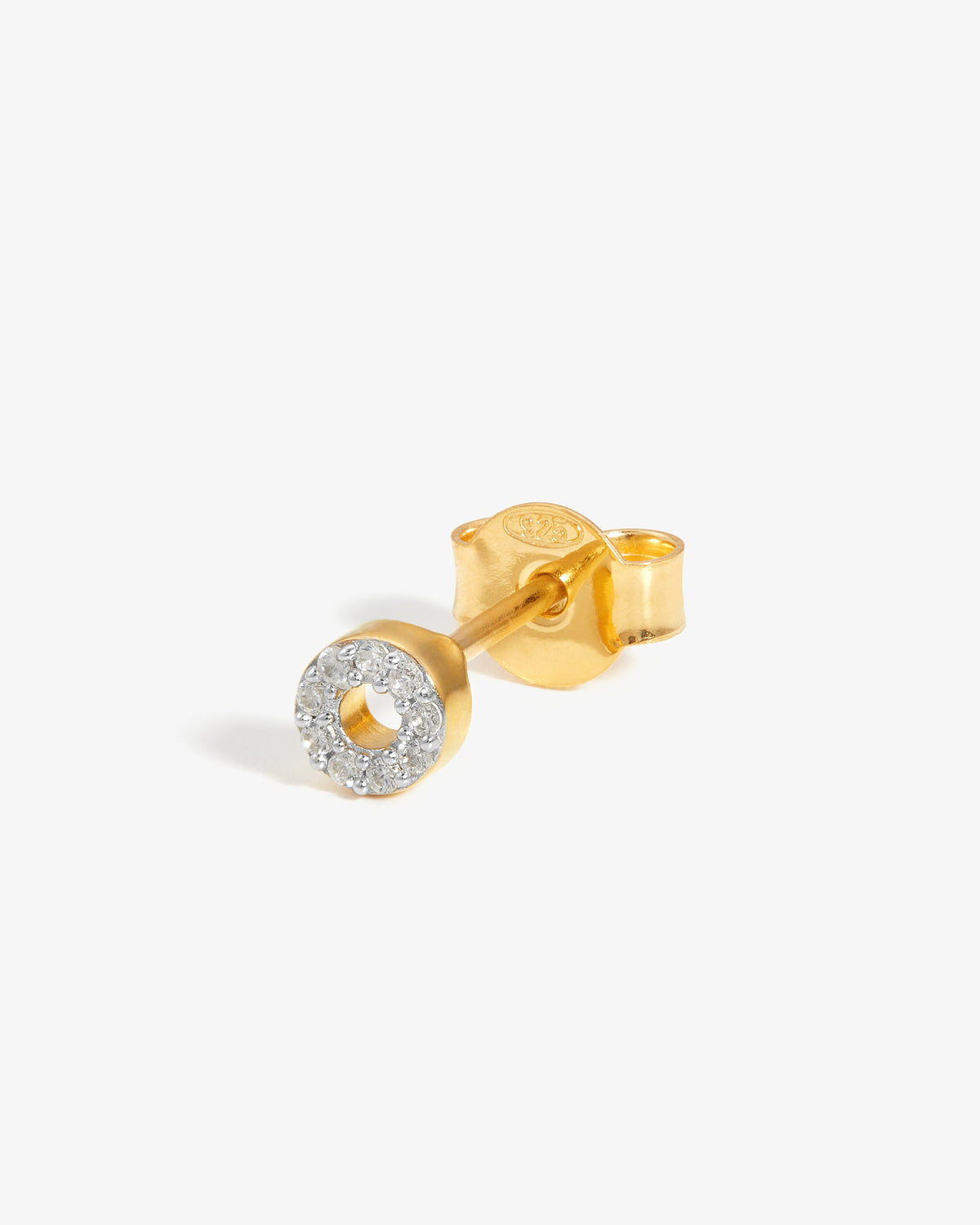 Missoma Pave Initial Stud Single Earring in gold vermeil, letter O, view 3